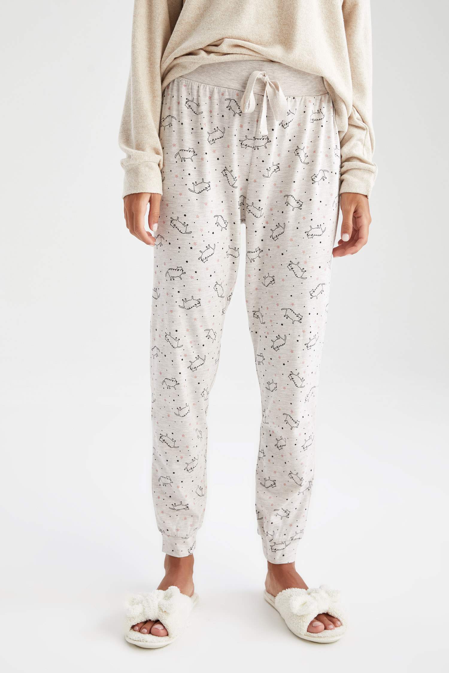 Kedi Baskılı Relax Fit Jogger Pijama Altı