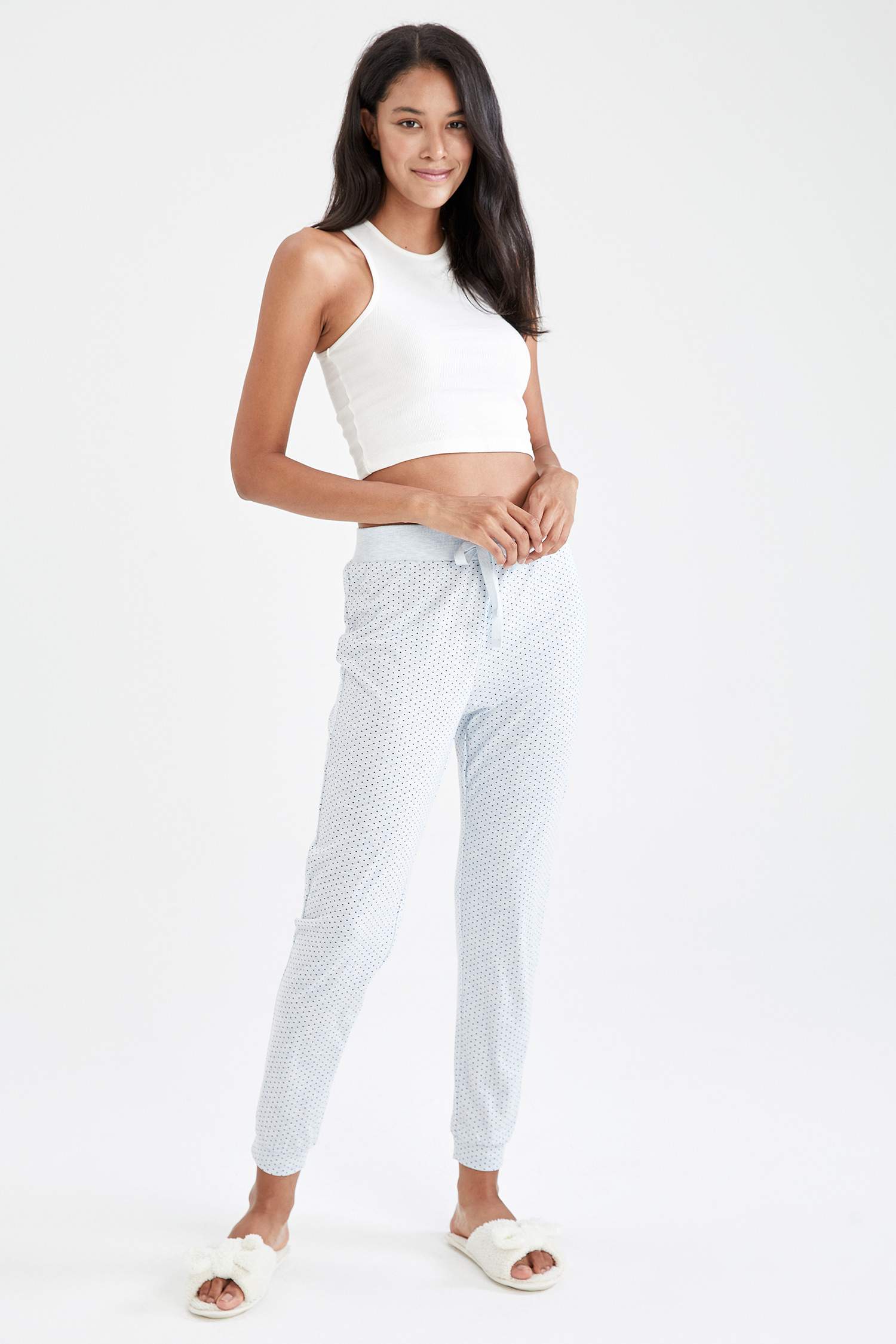 Puantiye Desenli Beli Bağcıklı Relax Fit Jogger Pijama Altı