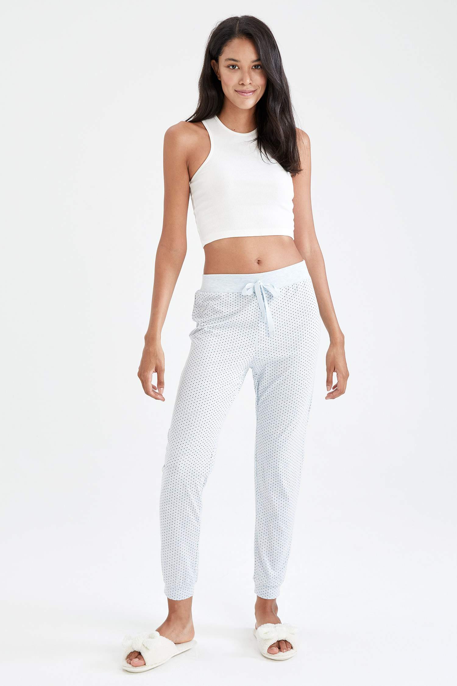 Puantiye Desenli Beli Bağcıklı Relax Fit Jogger Pijama Altı