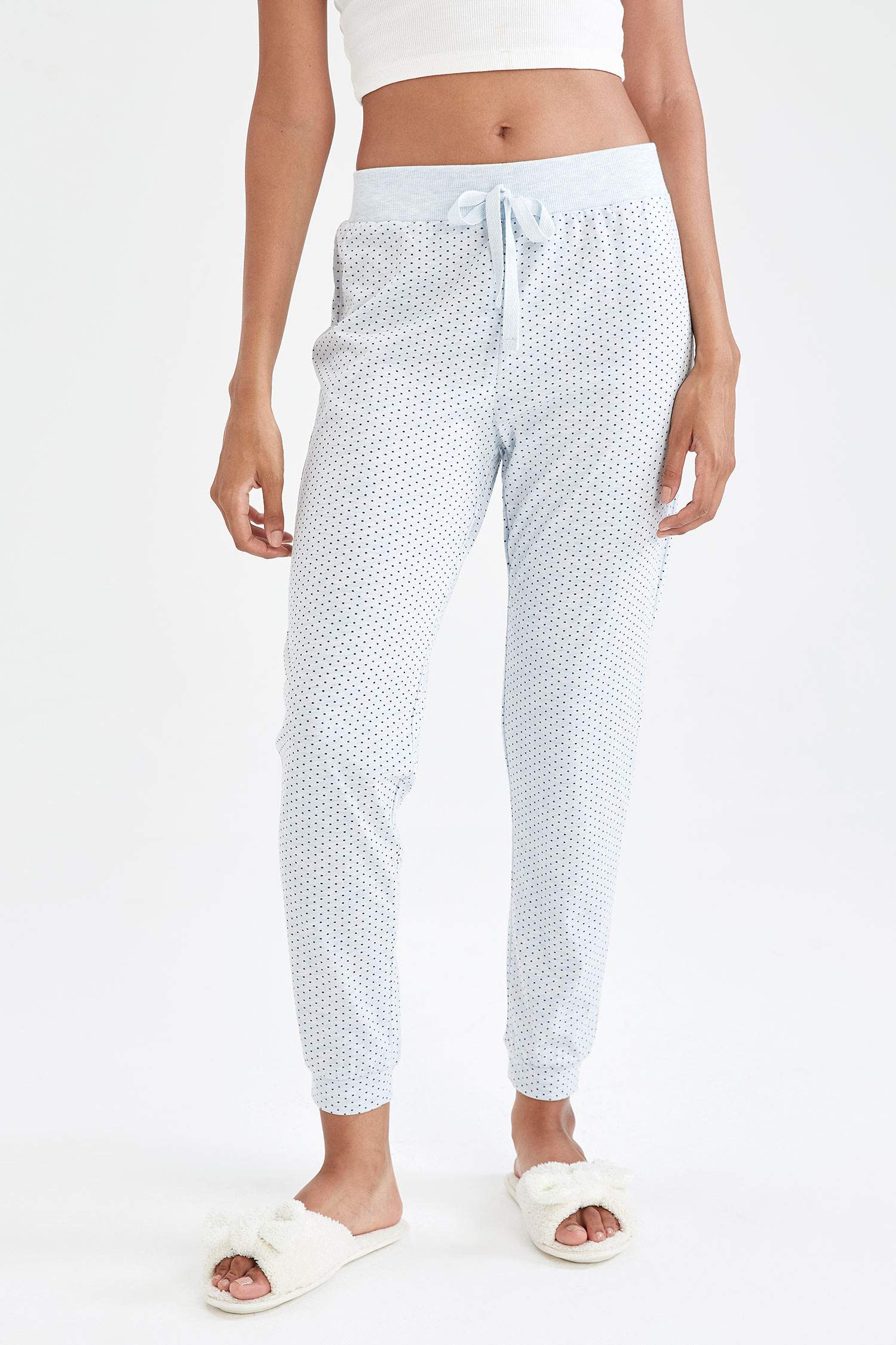 Puantiye Desenli Beli Bağcıklı Relax Fit Jogger Pijama Altı