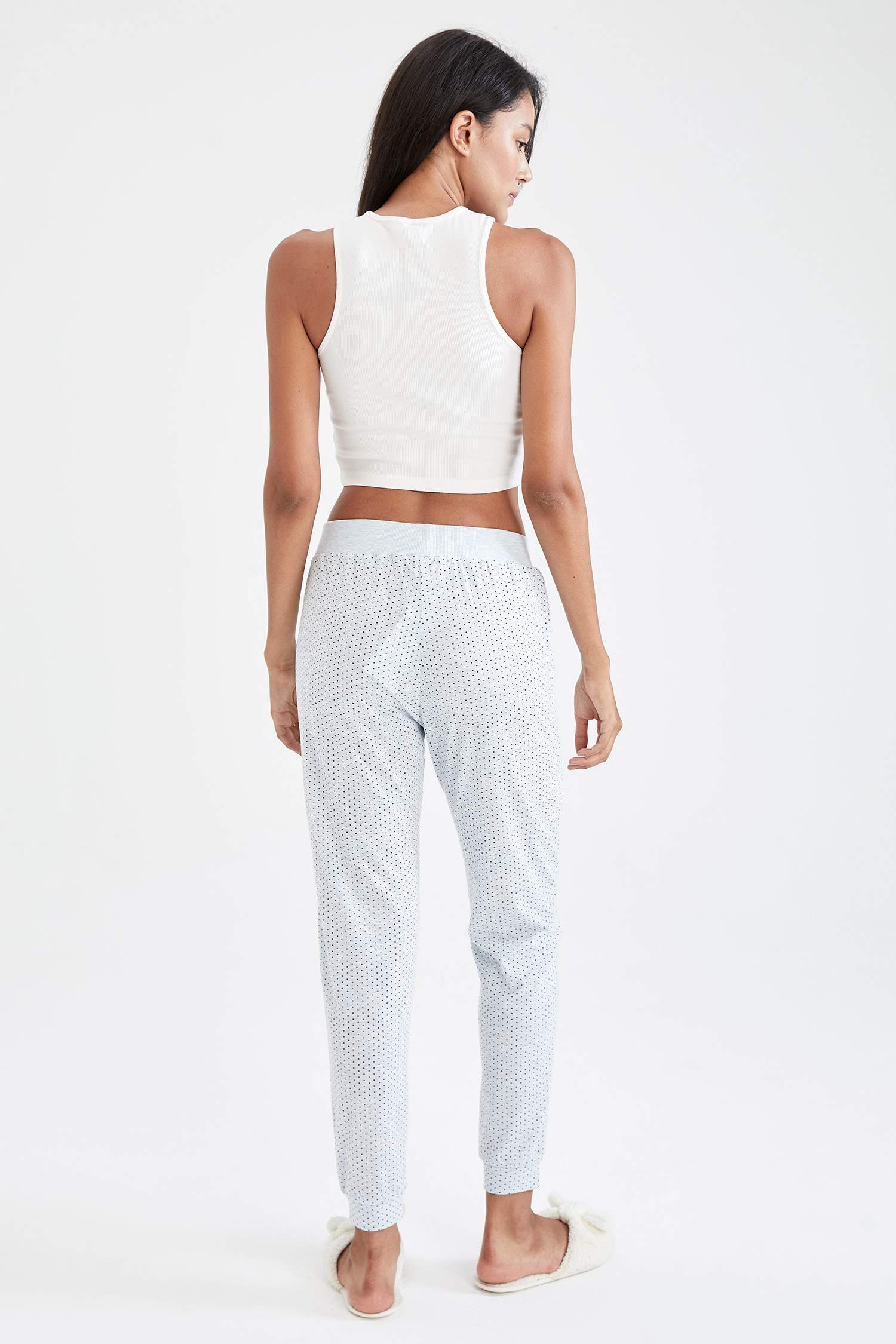 Puantiye Desenli Beli Bağcıklı Relax Fit Jogger Pijama Altı
