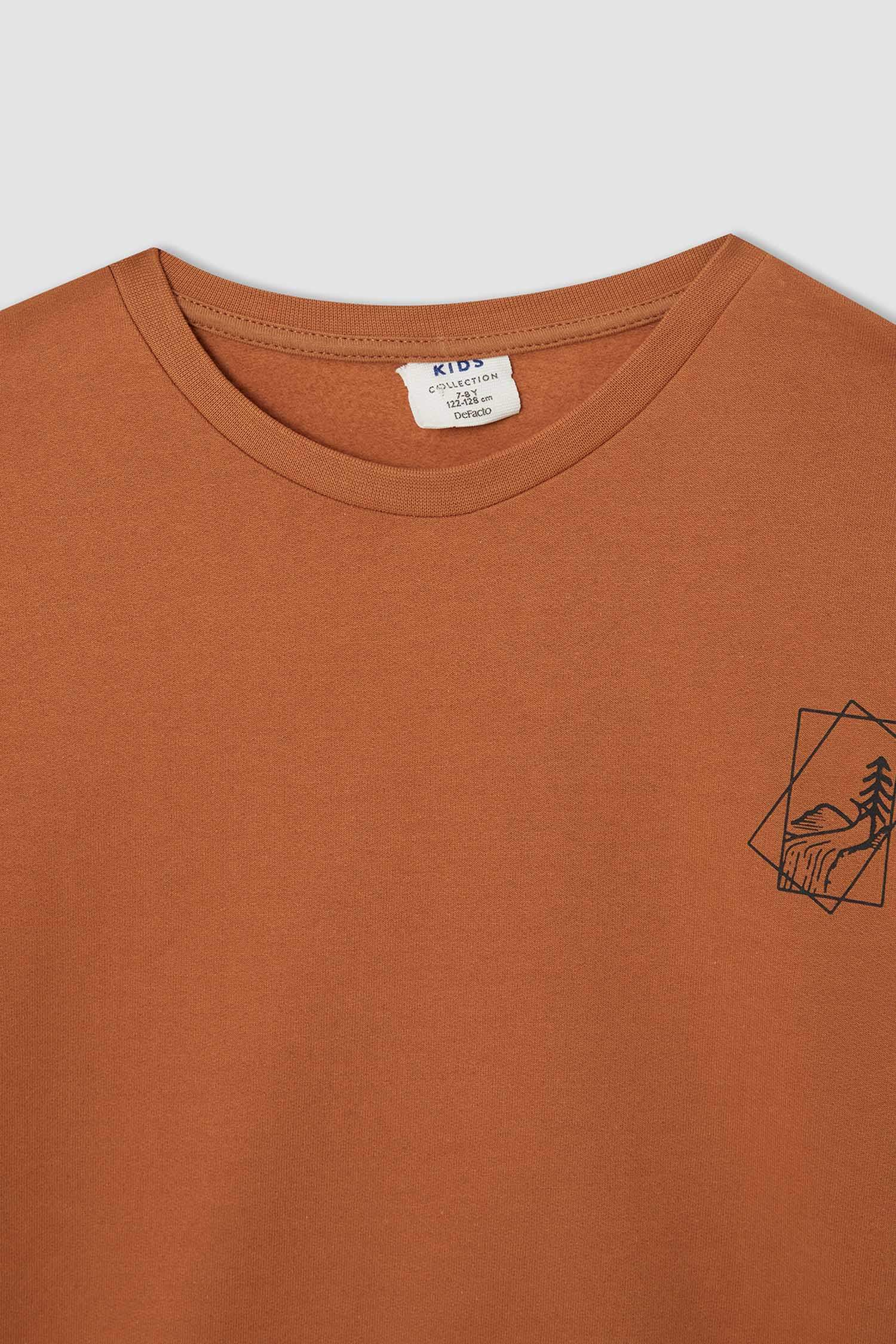Erkek Çocuk Relax Fit Baskılı Bisiklet Yaka Baskılı Pamuklu Sweatshirt