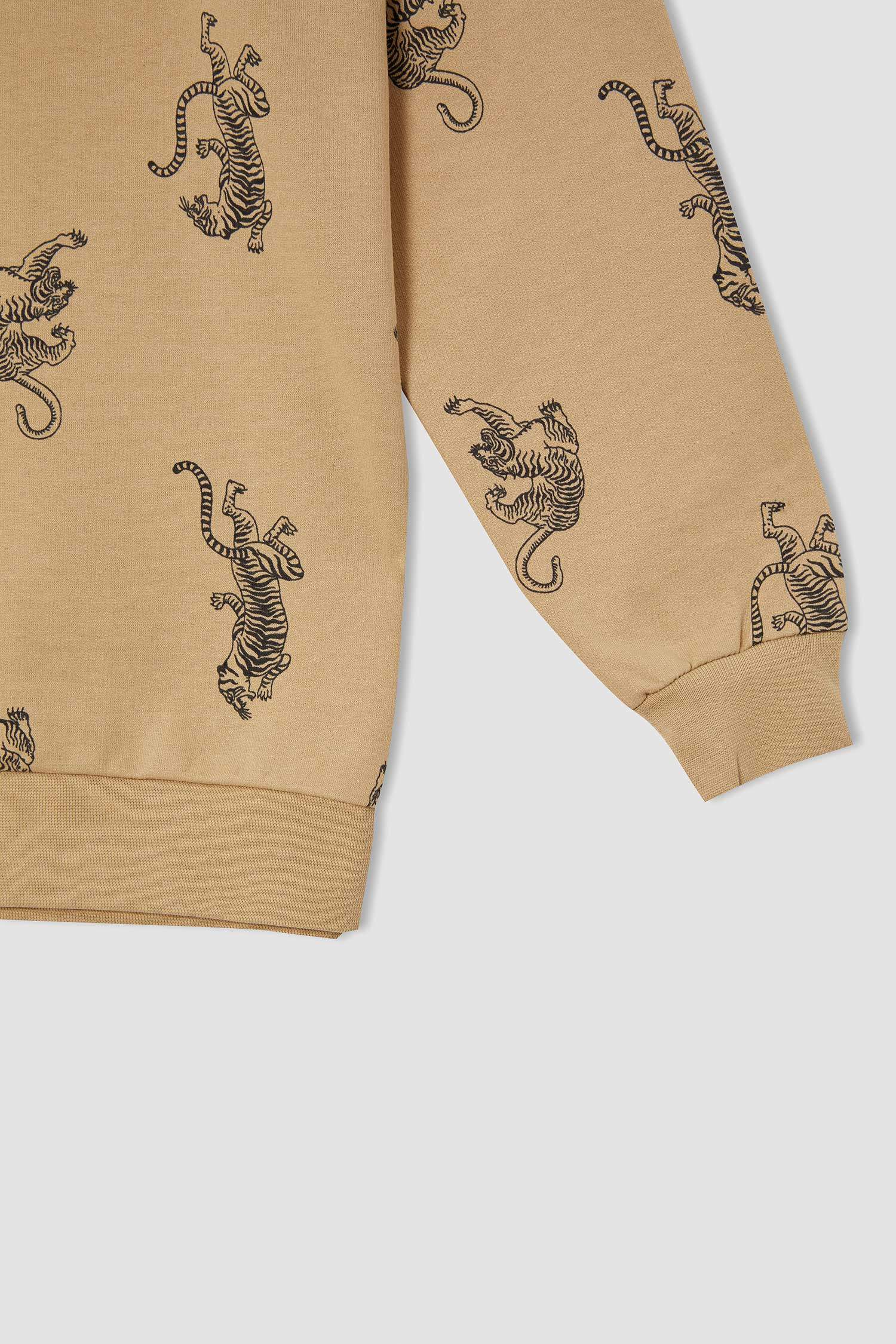 Erkek Çocuk Relax Fit Hayvan Desenli Bisiklet Yaka Sweatshirt