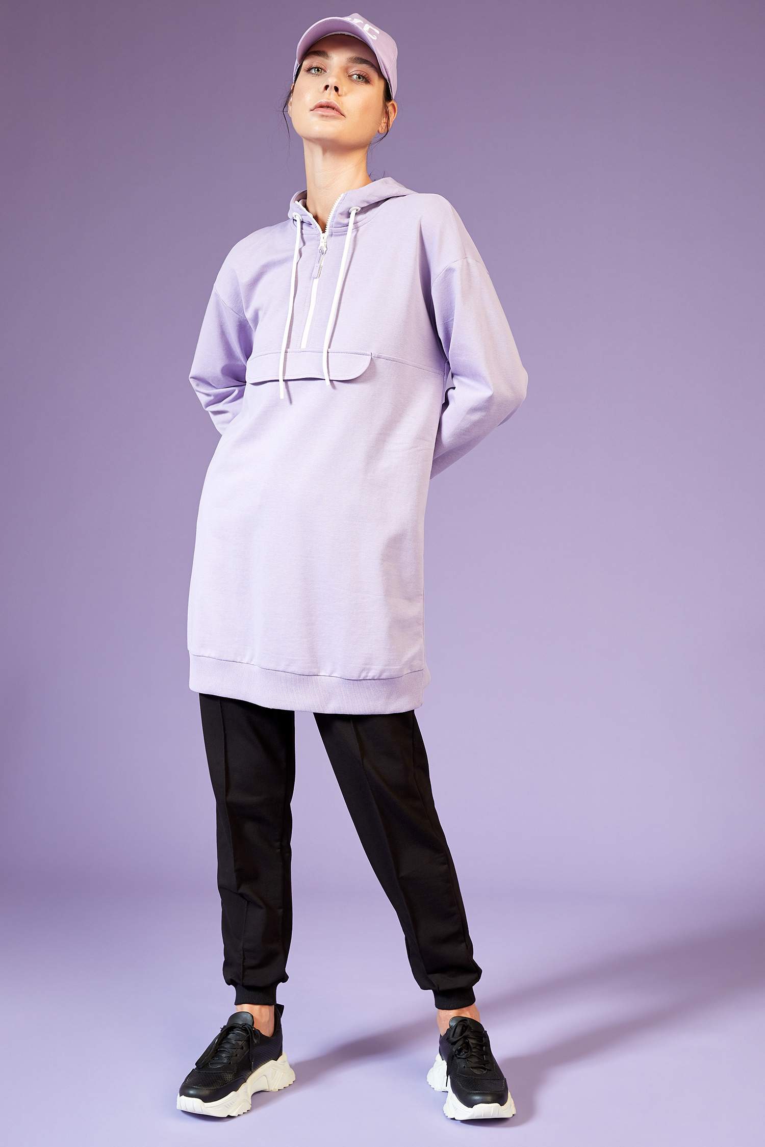 Regular Fit Kapüşonlu Cepli Sweat Tunik