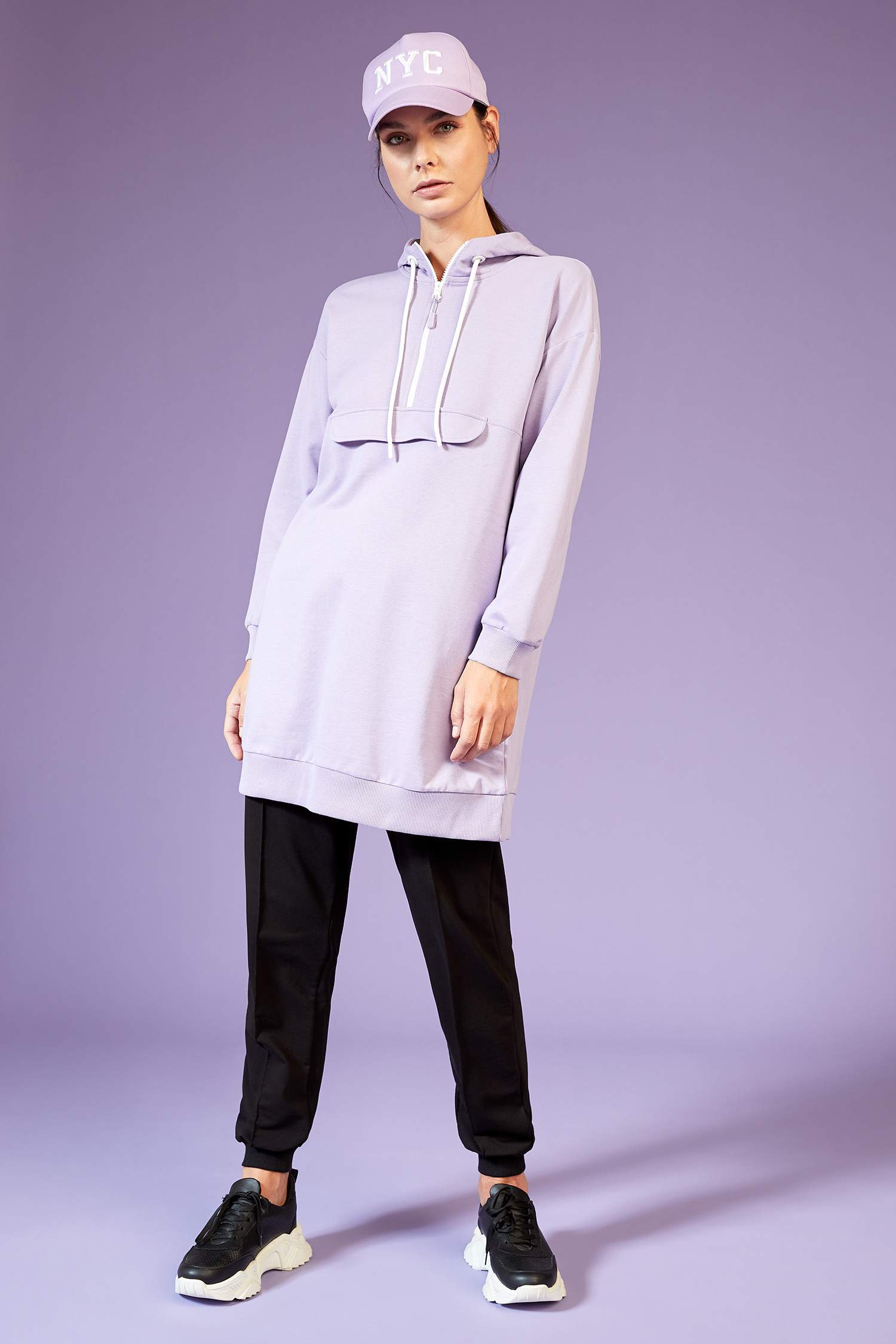 Regular Fit Kapüşonlu Cepli Sweat Tunik