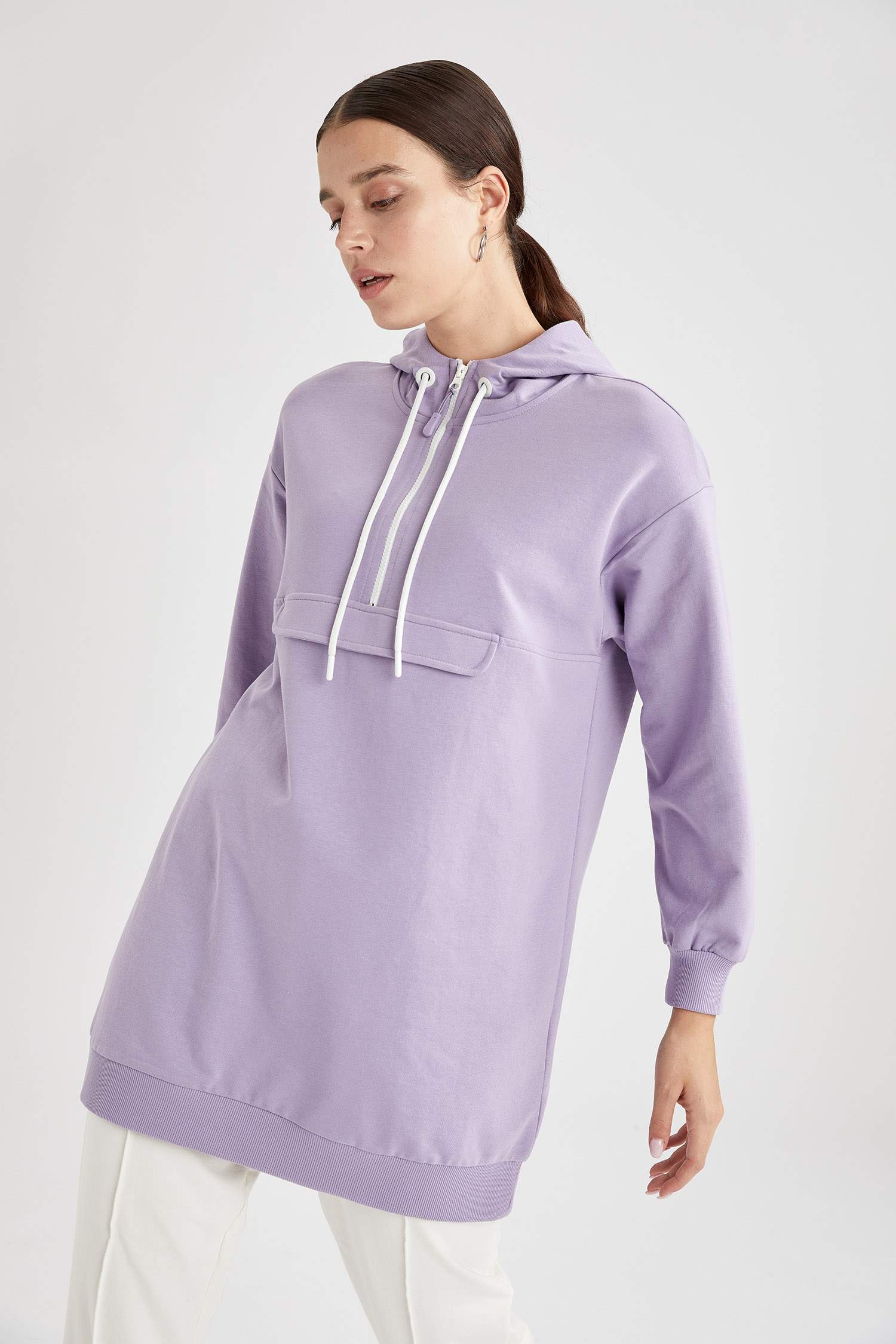Regular Fit Kapüşonlu Cepli Sweat Tunik