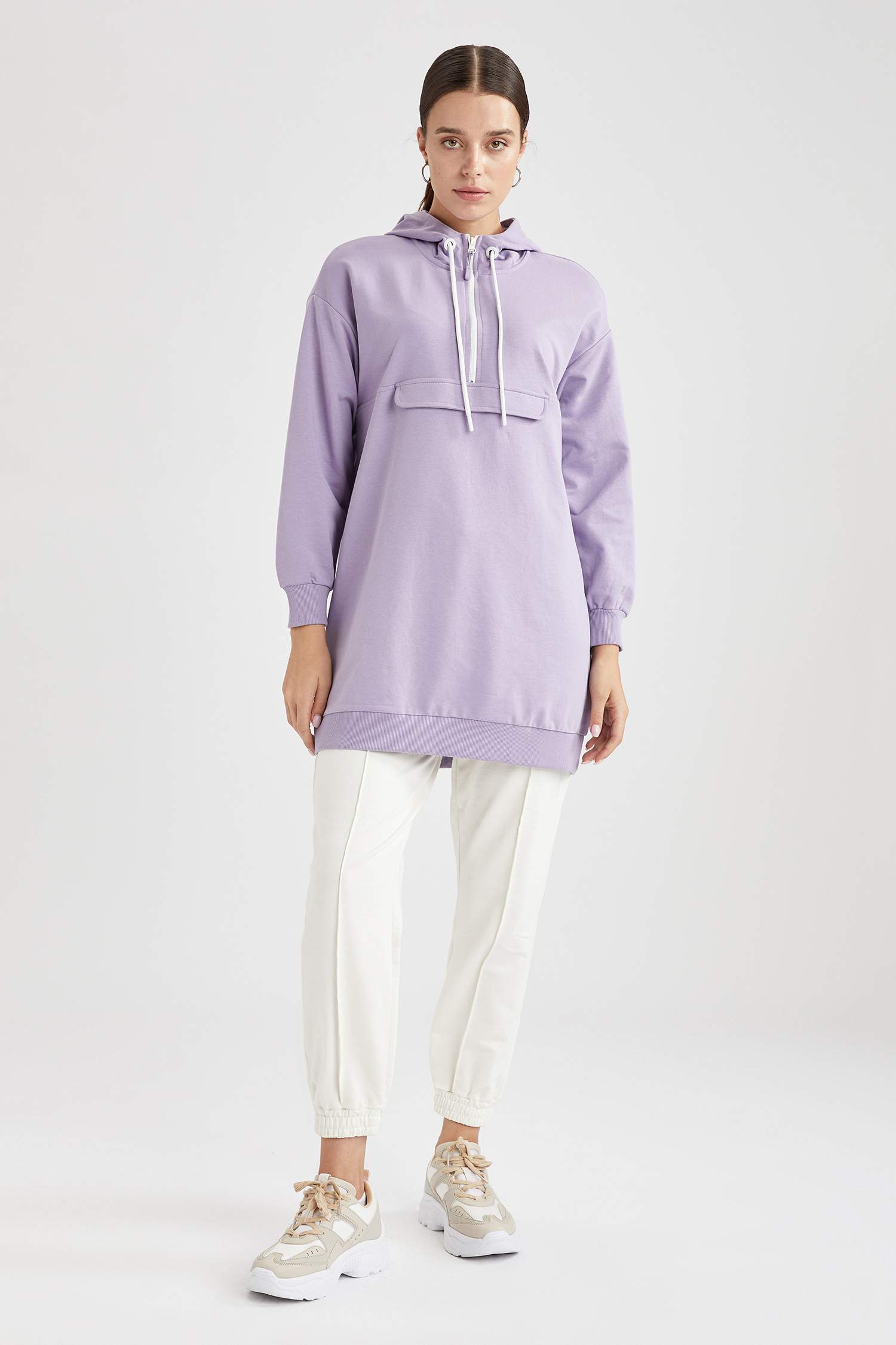 Regular Fit Kapüşonlu Cepli Sweat Tunik