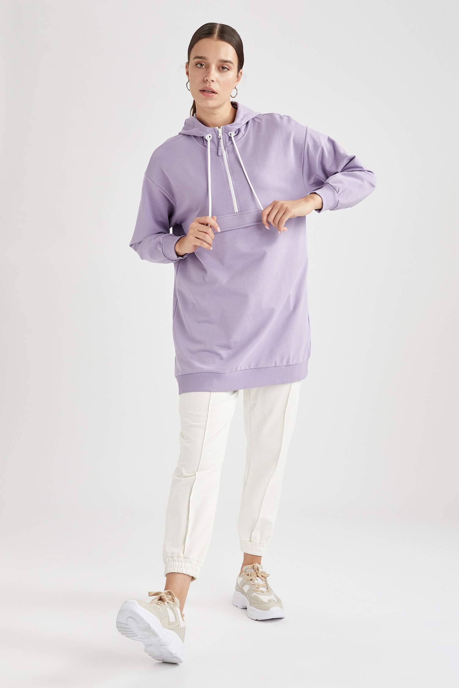 Regular Fit Kapüşonlu Cepli Sweat Tunik