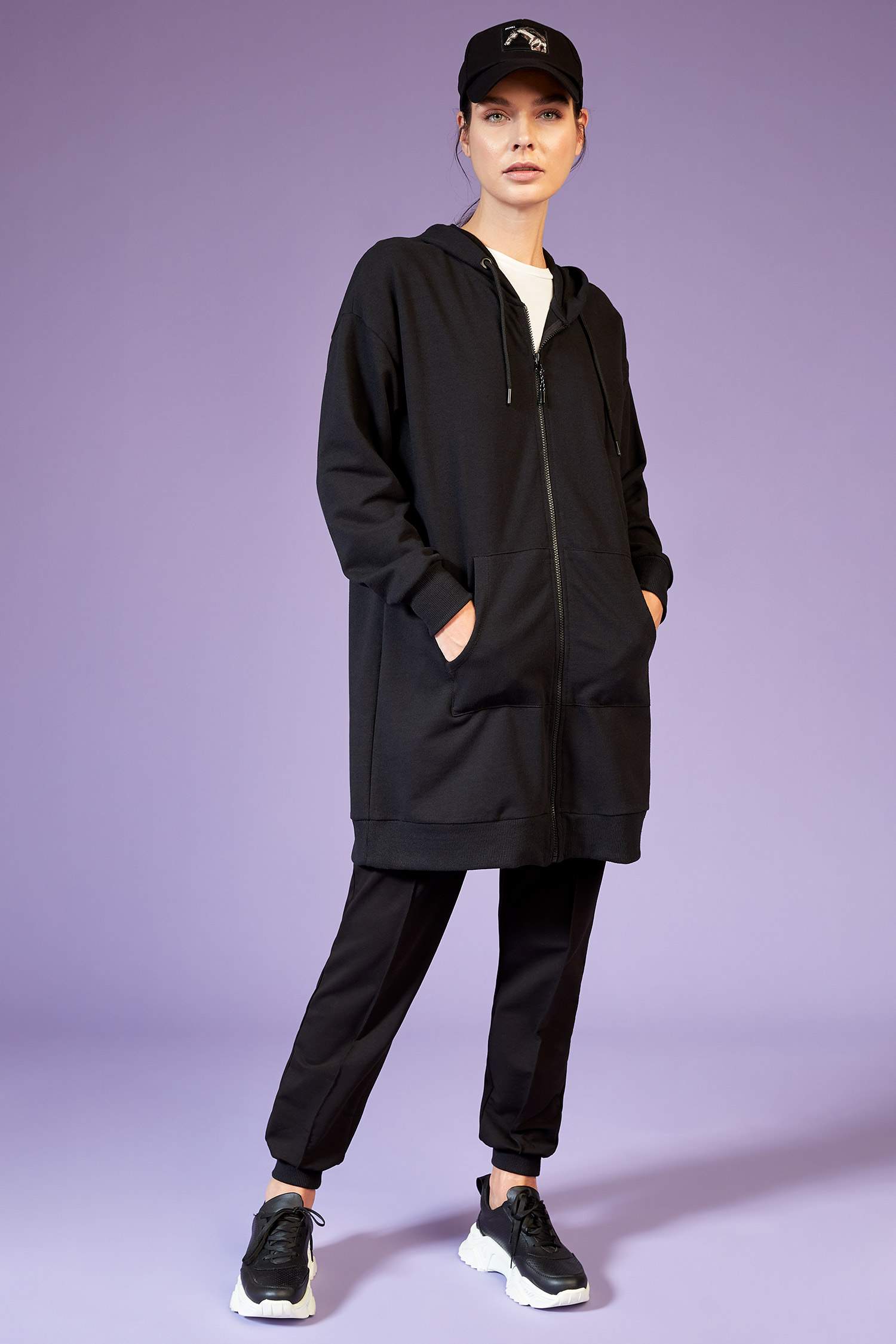 Regular Fit Kapüşonlu İçi Yumuşak Tüylü Sweat Tunik Hırka