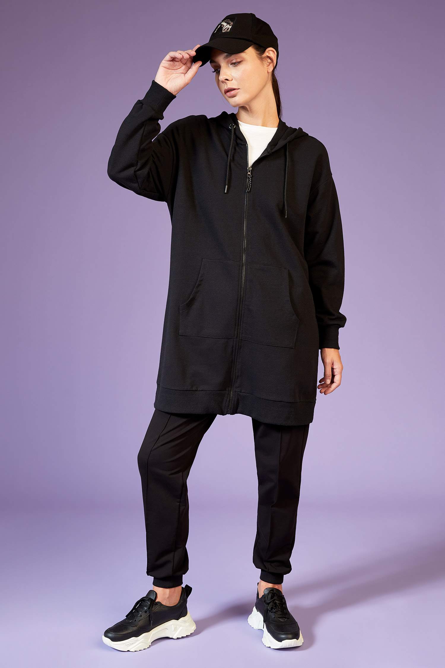 Regular Fit Kapüşonlu İçi Yumuşak Tüylü Sweat Tunik Hırka