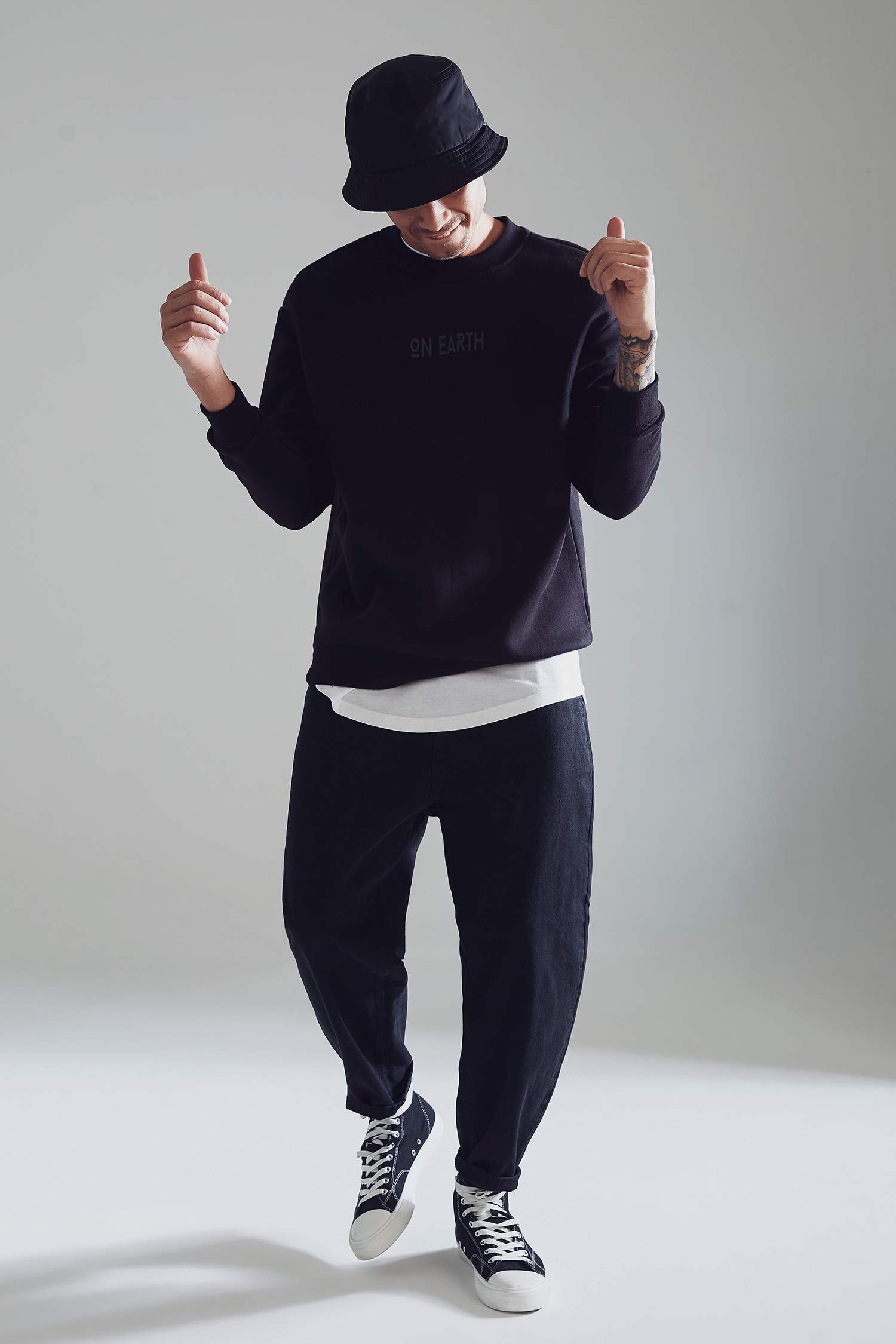 Boxy Fit Bisiklet Yaka Baskılı İçi Yumuşak Tüylü Sweatshirt