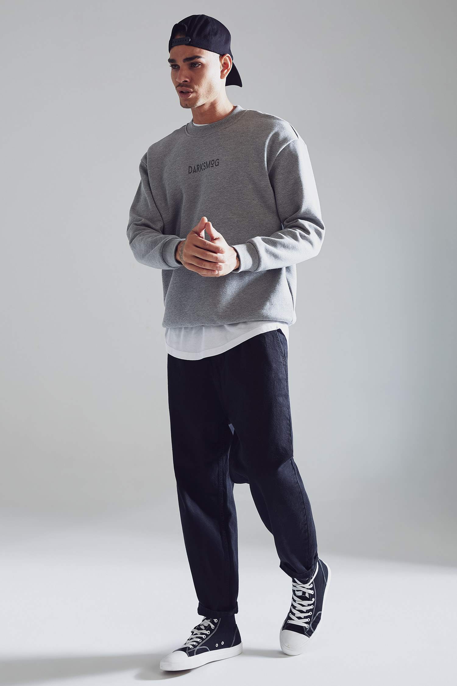 Boxy Fit Bisiklet Yaka Baskılı İçi Yumuşak Tüylü Sweatshirt