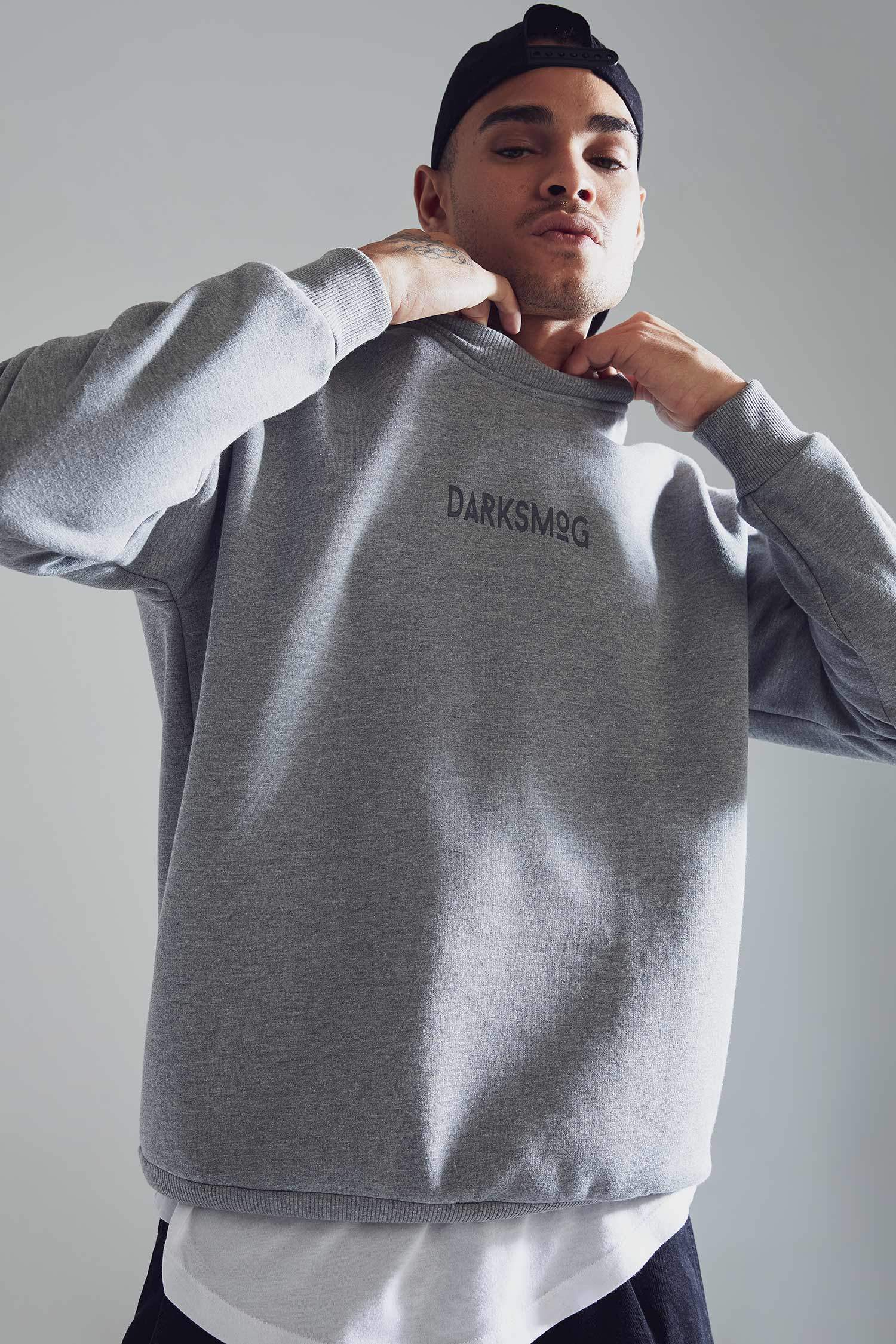 Boxy Fit Bisiklet Yaka Baskılı İçi Yumuşak Tüylü Sweatshirt