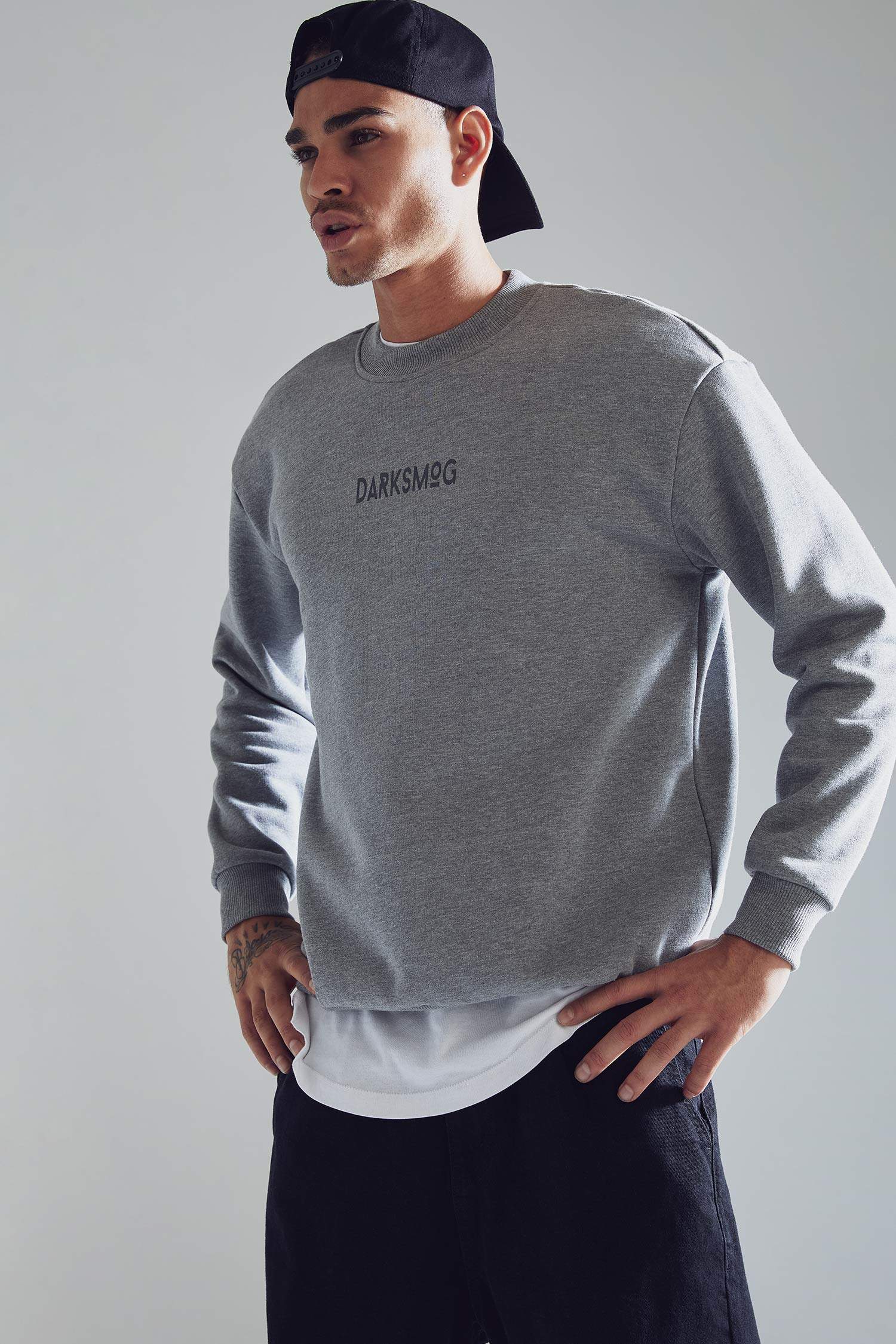 Boxy Fit Bisiklet Yaka Baskılı İçi Yumuşak Tüylü Sweatshirt