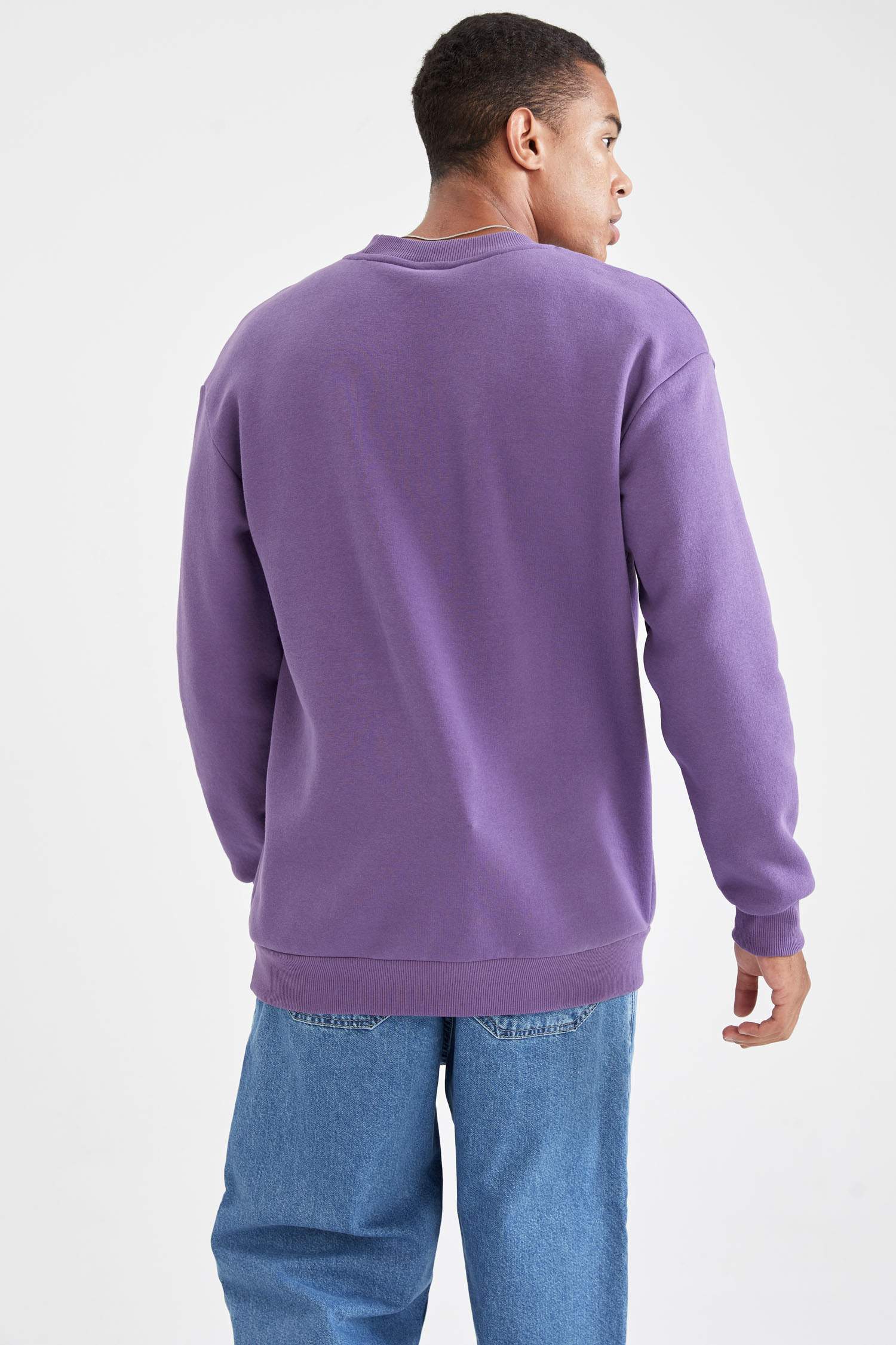 Oversize Fit Bisiklet Yaka Baskılı Pamuklu Sweatshirt