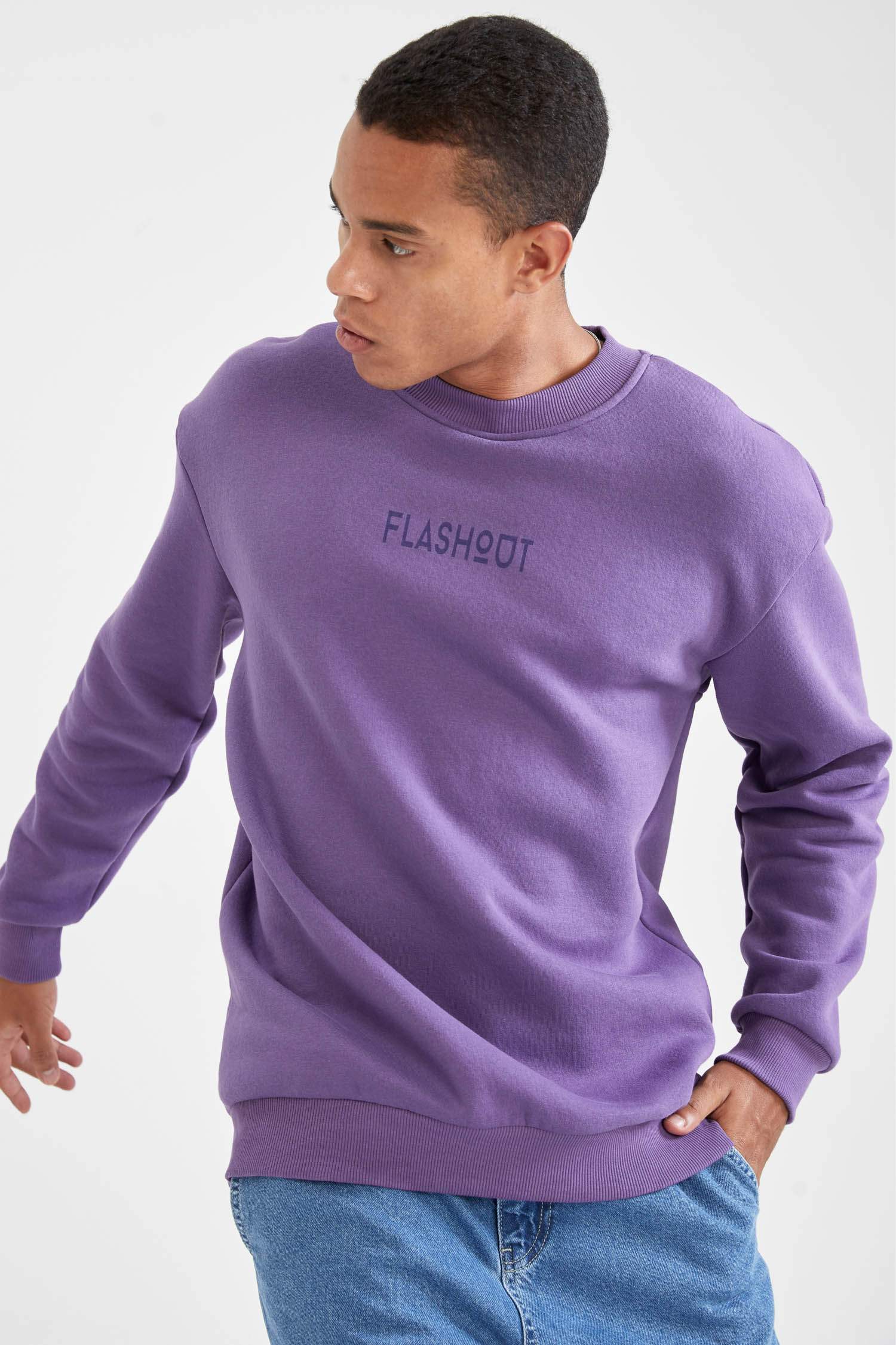 Oversize Fit Bisiklet Yaka Baskılı Pamuklu Sweatshirt