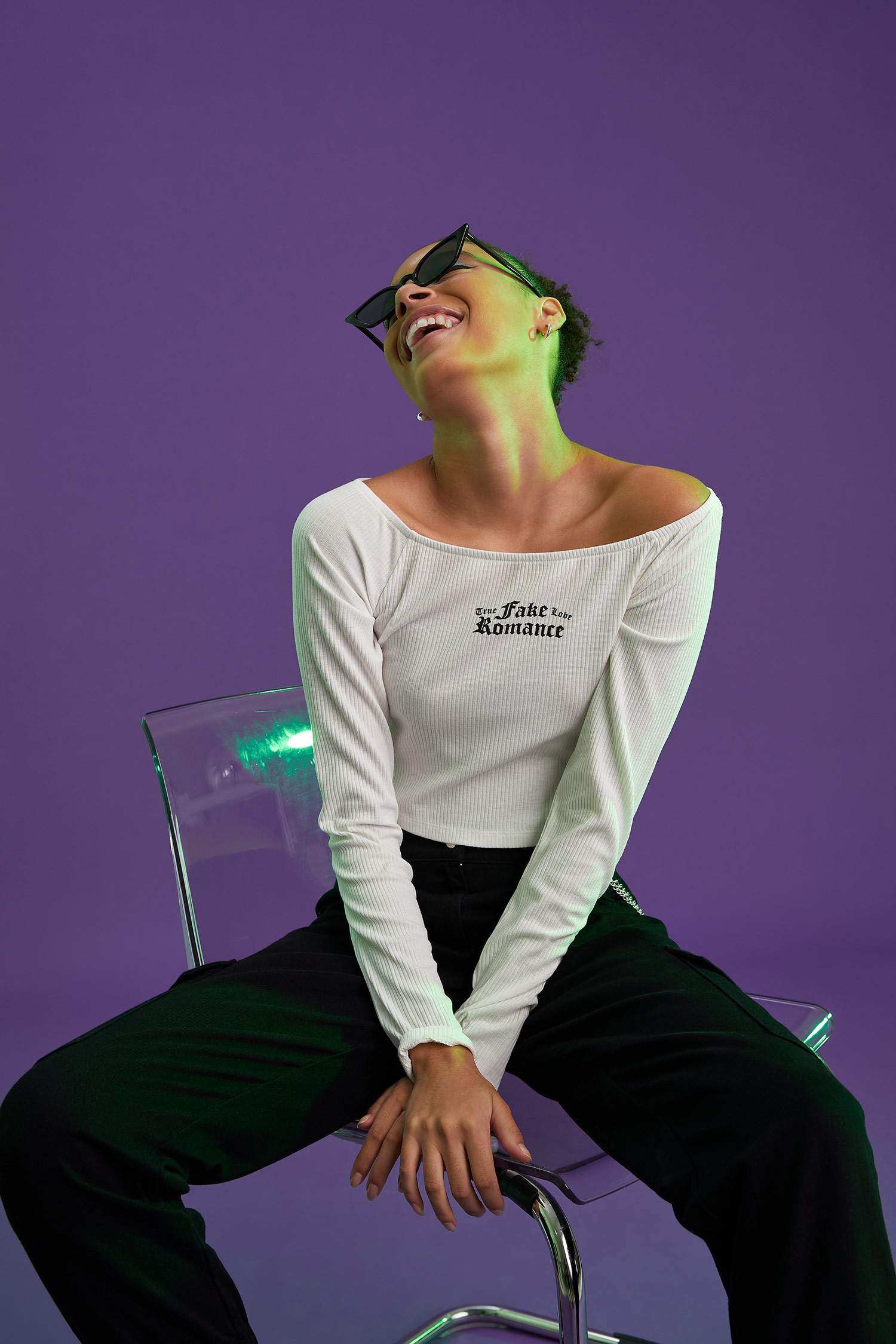 Coool Gotik Slogan Baskılı Carmen Yaka Slim Fit Crop Tişört