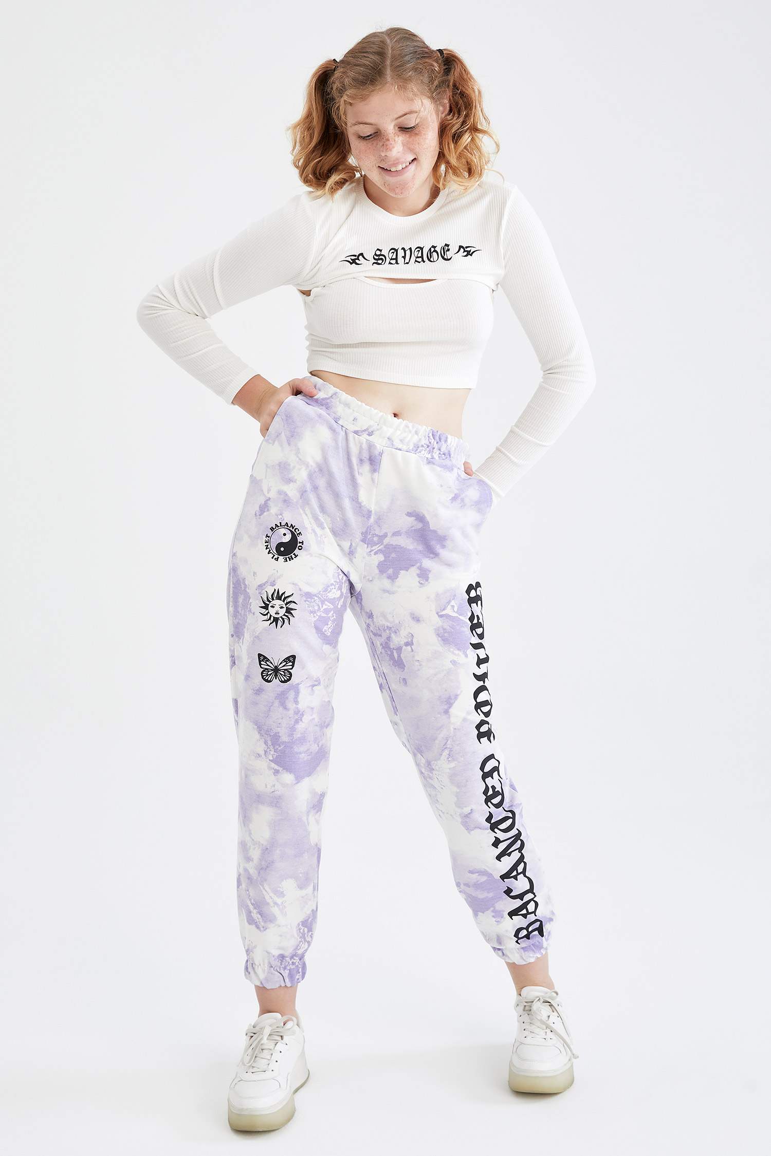 Coool Gotik Slogan Baskılı Uzun Kollu Relax Fit Crop Tişört
