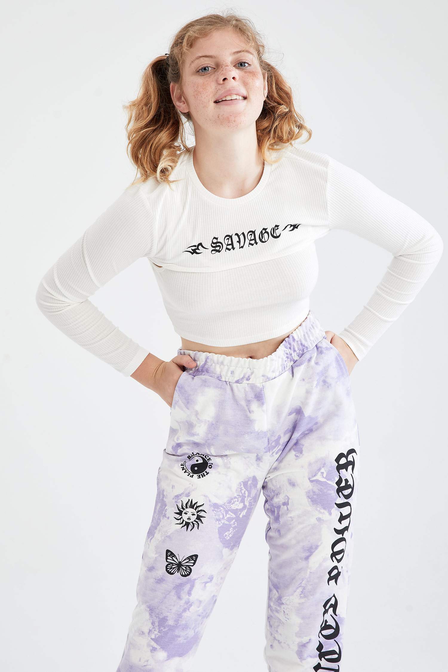 Coool Gotik Slogan Baskılı Uzun Kollu Relax Fit Crop Tişört