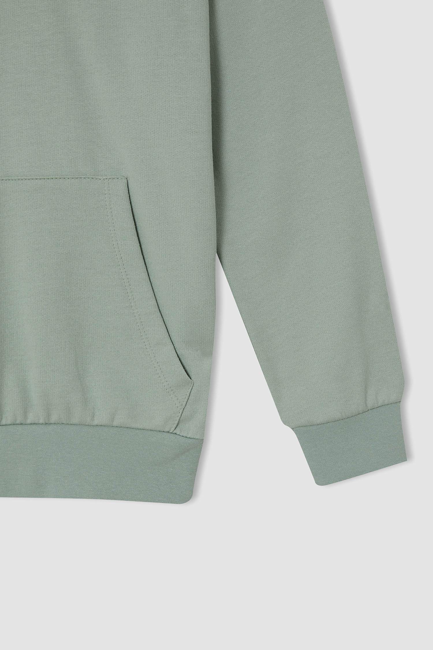 Erkek Çocuk Relax Fit Sırt Baskılı Kapüşonlu Kanguru Cepli Sweatshirt