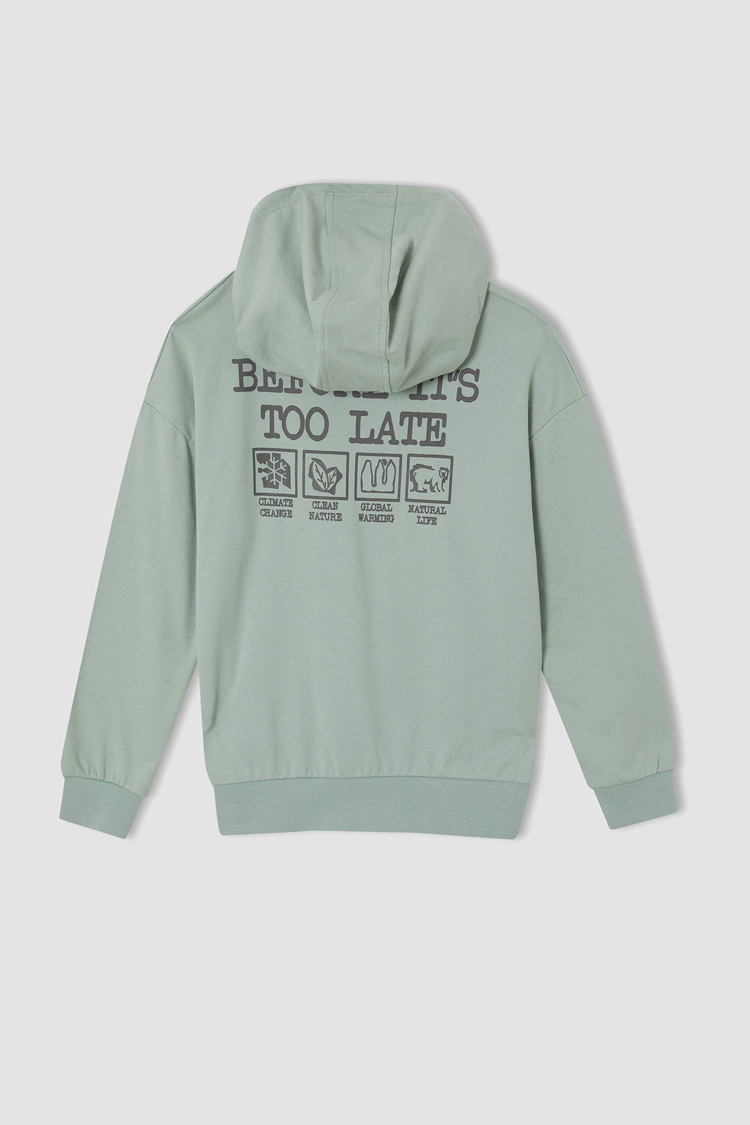 Erkek Çocuk Relax Fit Sırt Baskılı Kapüşonlu Kanguru Cepli Sweatshirt
