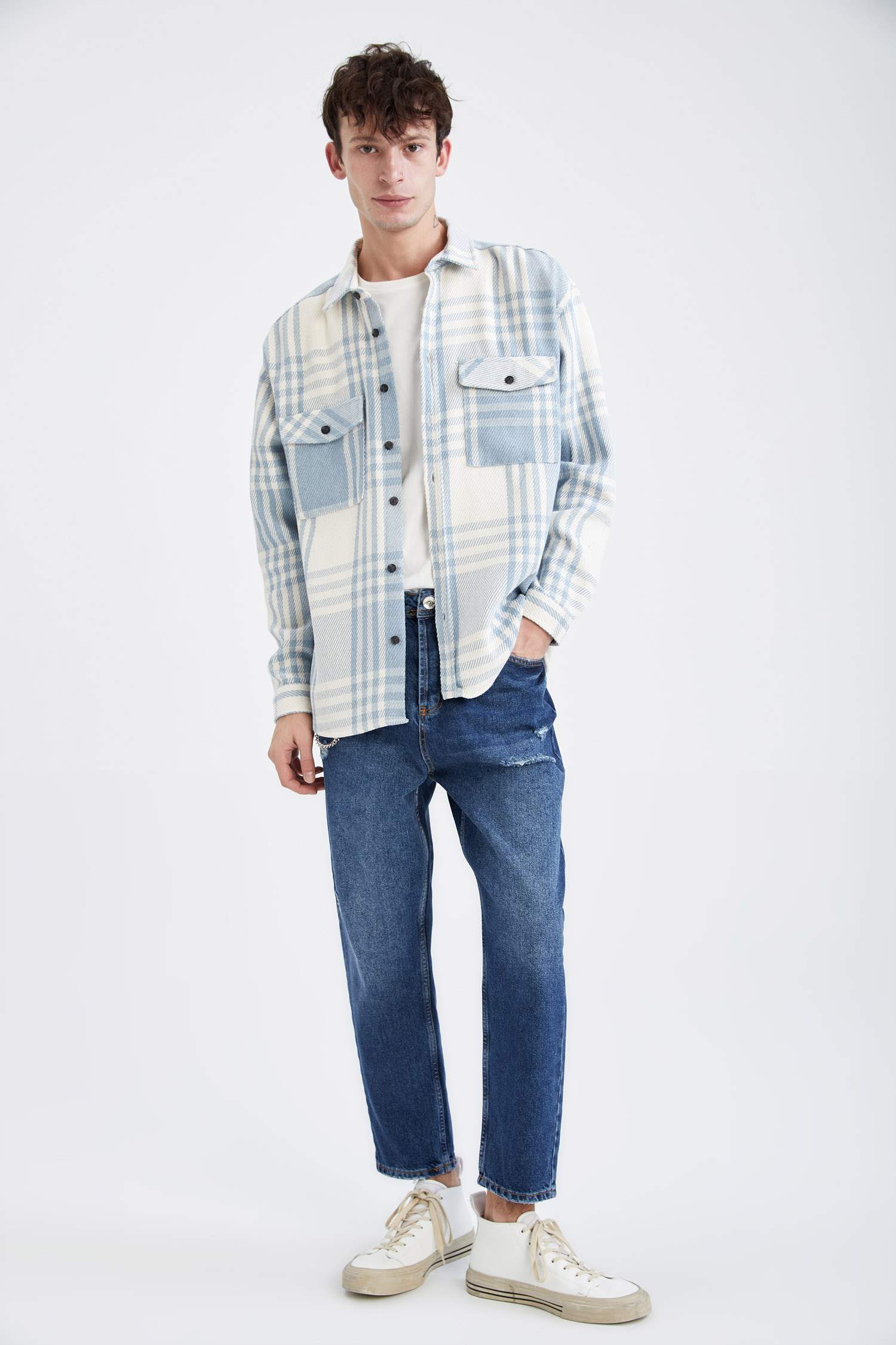 Oversize Fit Ekose Desenli Uzun Kollu Oduncu Gömlek