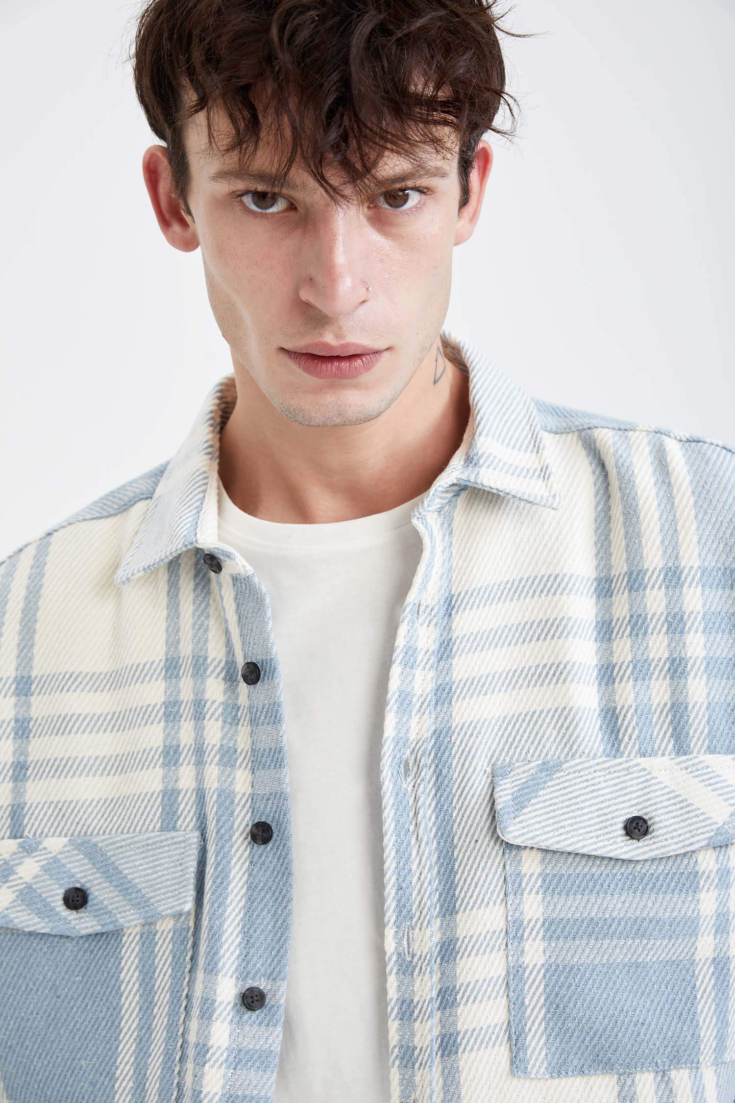 Oversize Fit Ekose Desenli Uzun Kollu Oduncu Gömlek