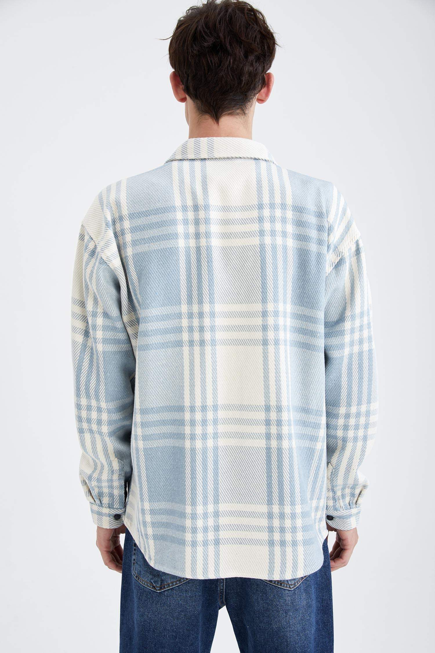 Oversize Fit Ekose Desenli Uzun Kollu Oduncu Gömlek