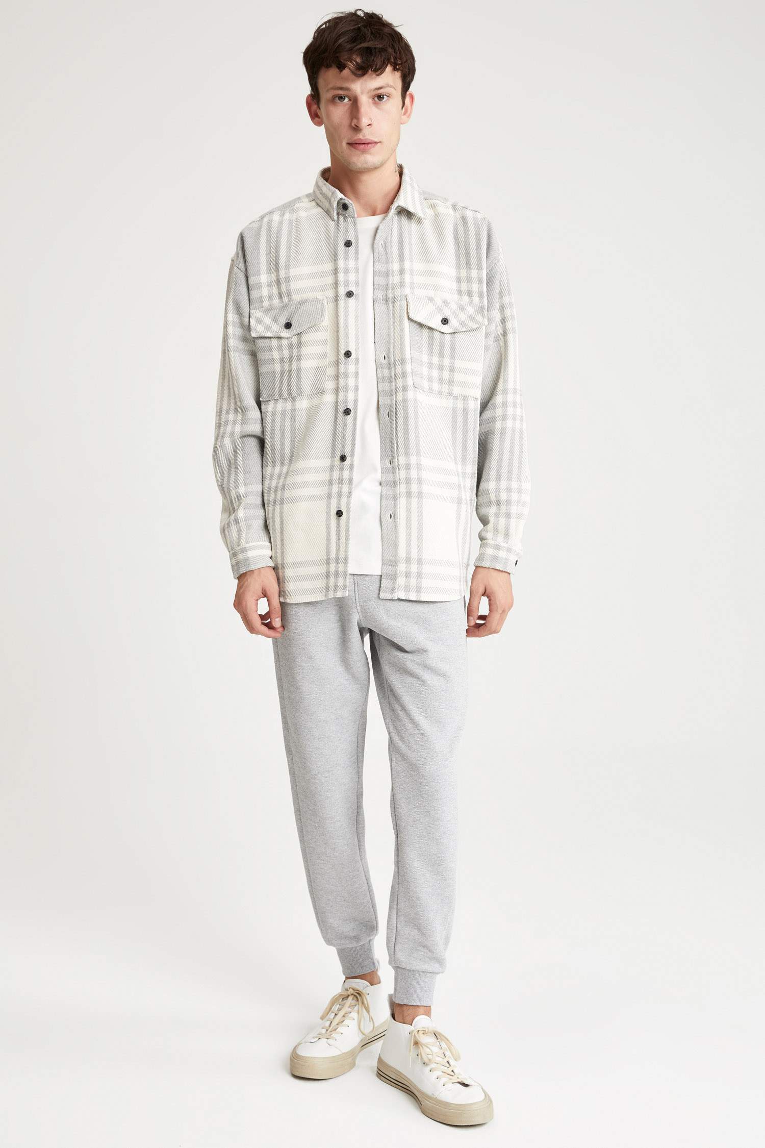 Oversize Fit Ekose Desenli Uzun Kollu Oduncu Gömlek