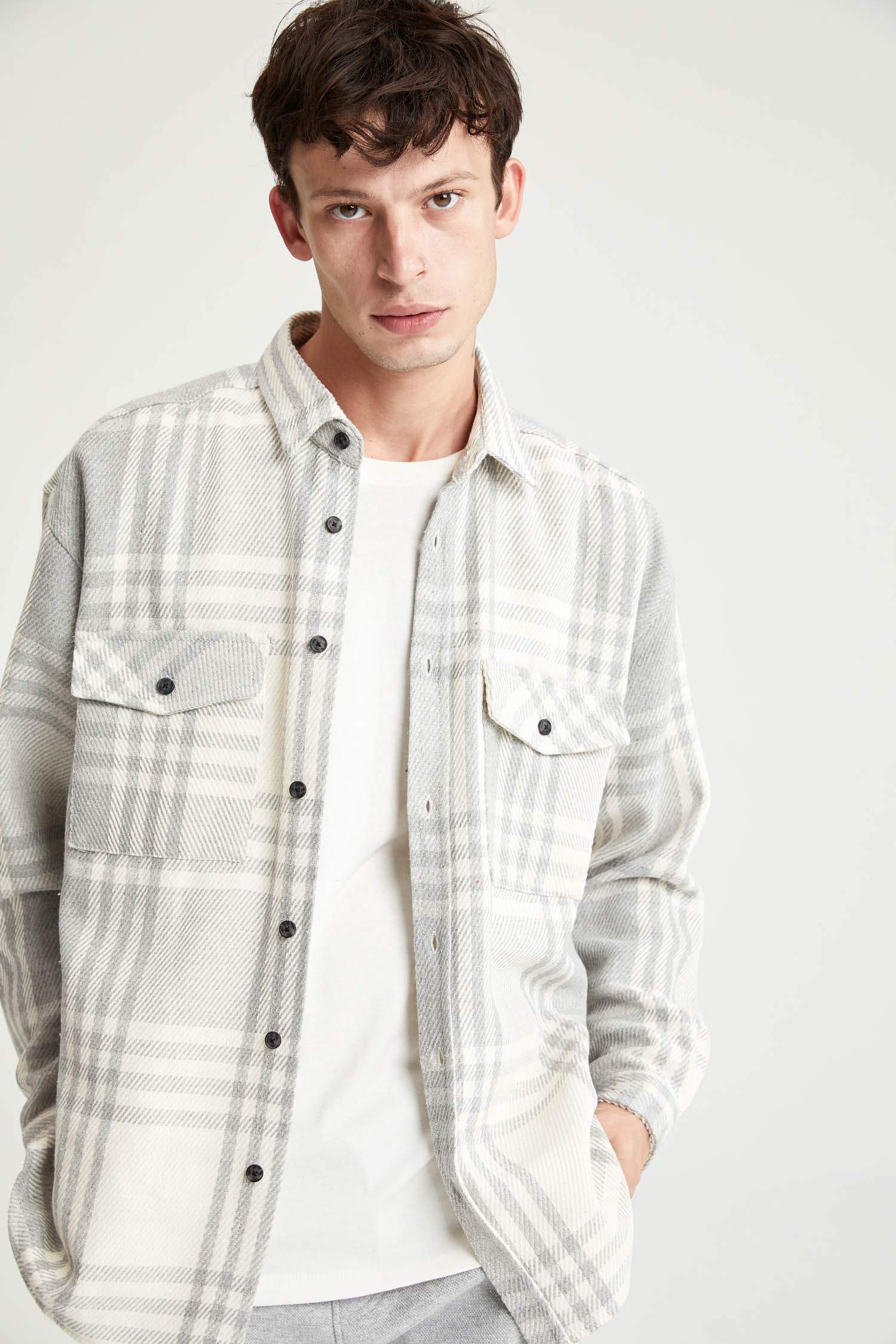 Oversize Fit Ekose Desenli Uzun Kollu Oduncu Gömlek