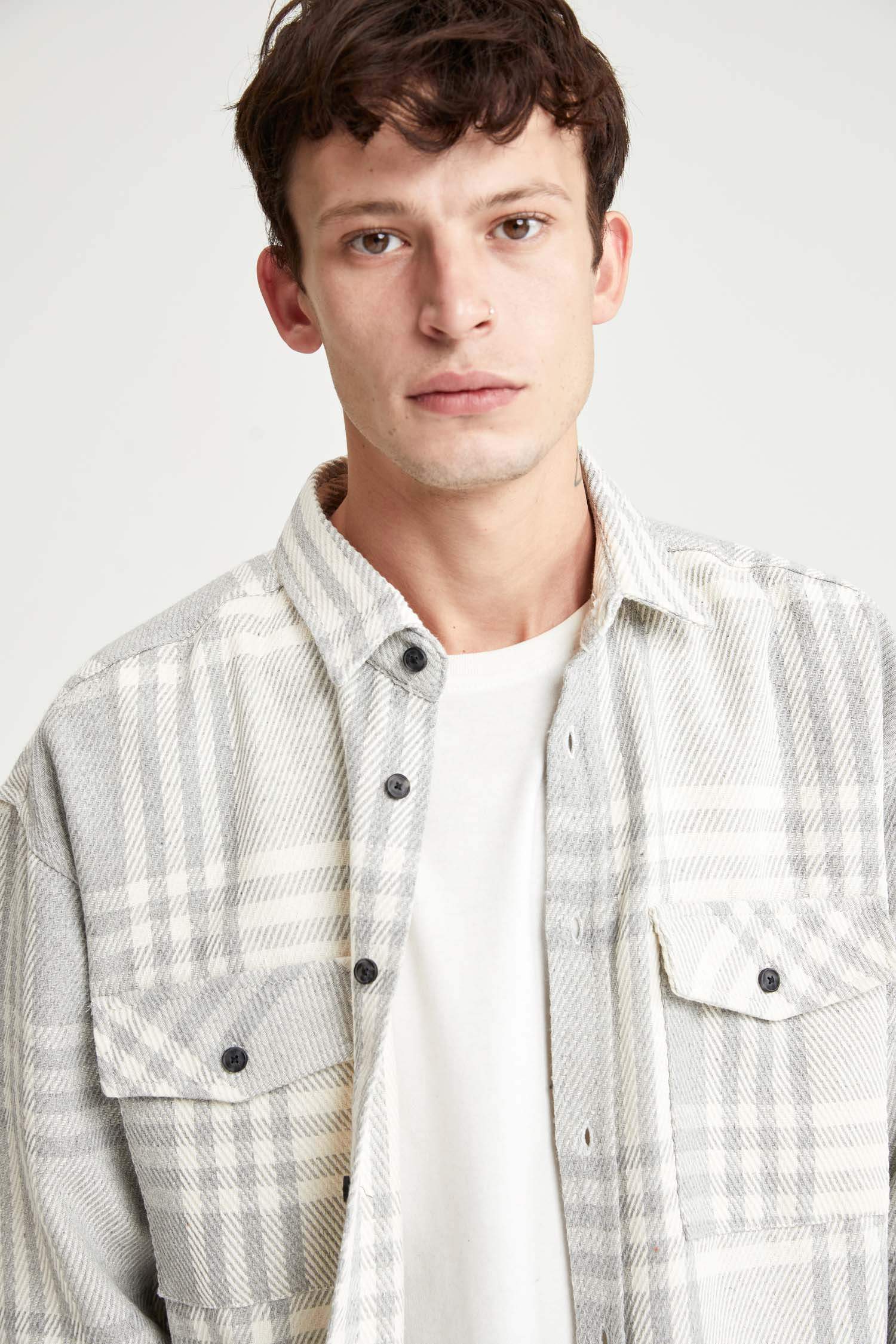 Oversize Fit Ekose Desenli Uzun Kollu Oduncu Gömlek