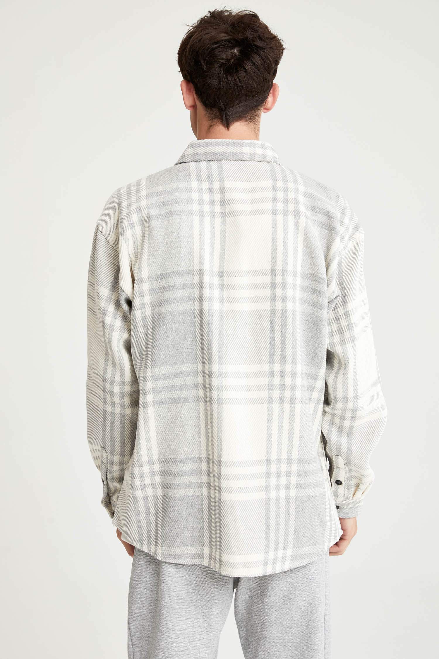 Oversize Fit Ekose Desenli Uzun Kollu Oduncu Gömlek