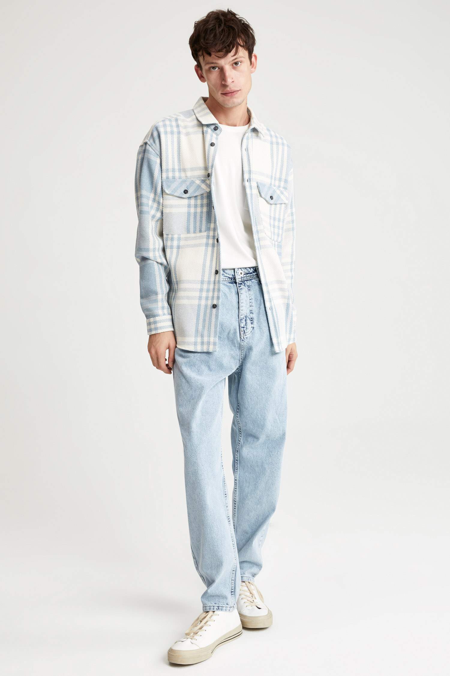Oversize Fit Ekose Desenli Uzun Kollu Oduncu Gömlek