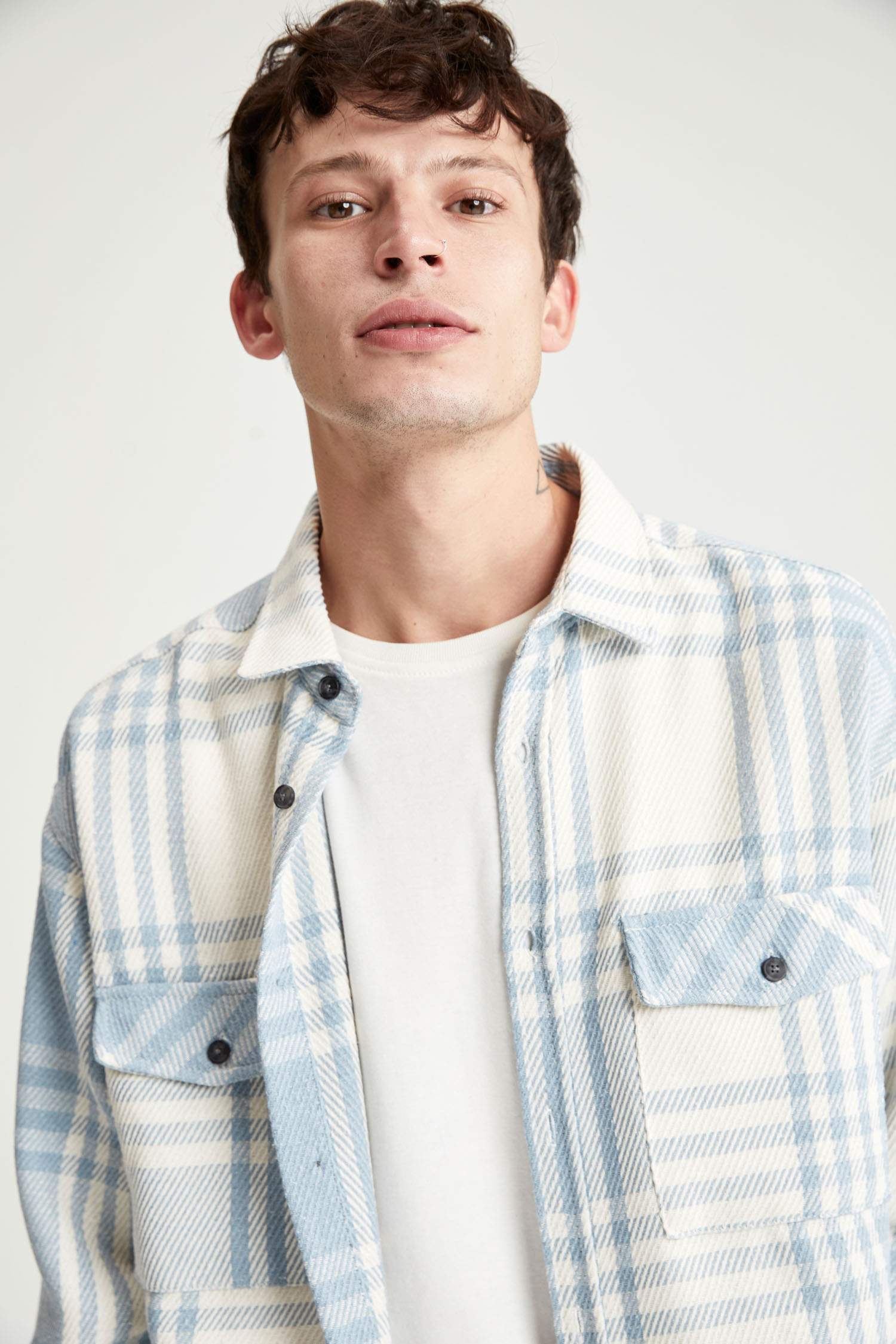 Oversize Fit Ekose Desenli Uzun Kollu Oduncu Gömlek