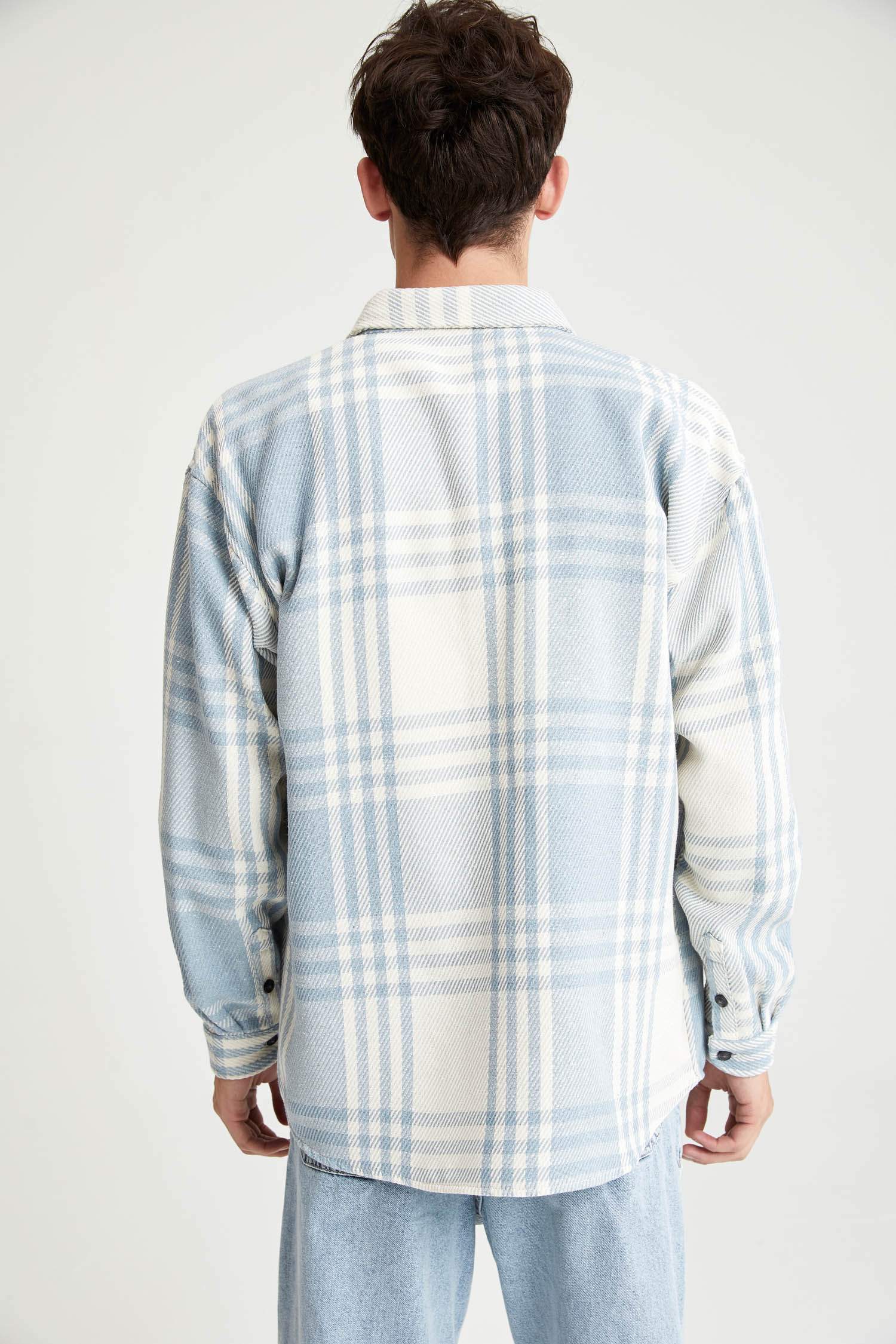 Oversize Fit Ekose Desenli Uzun Kollu Oduncu Gömlek