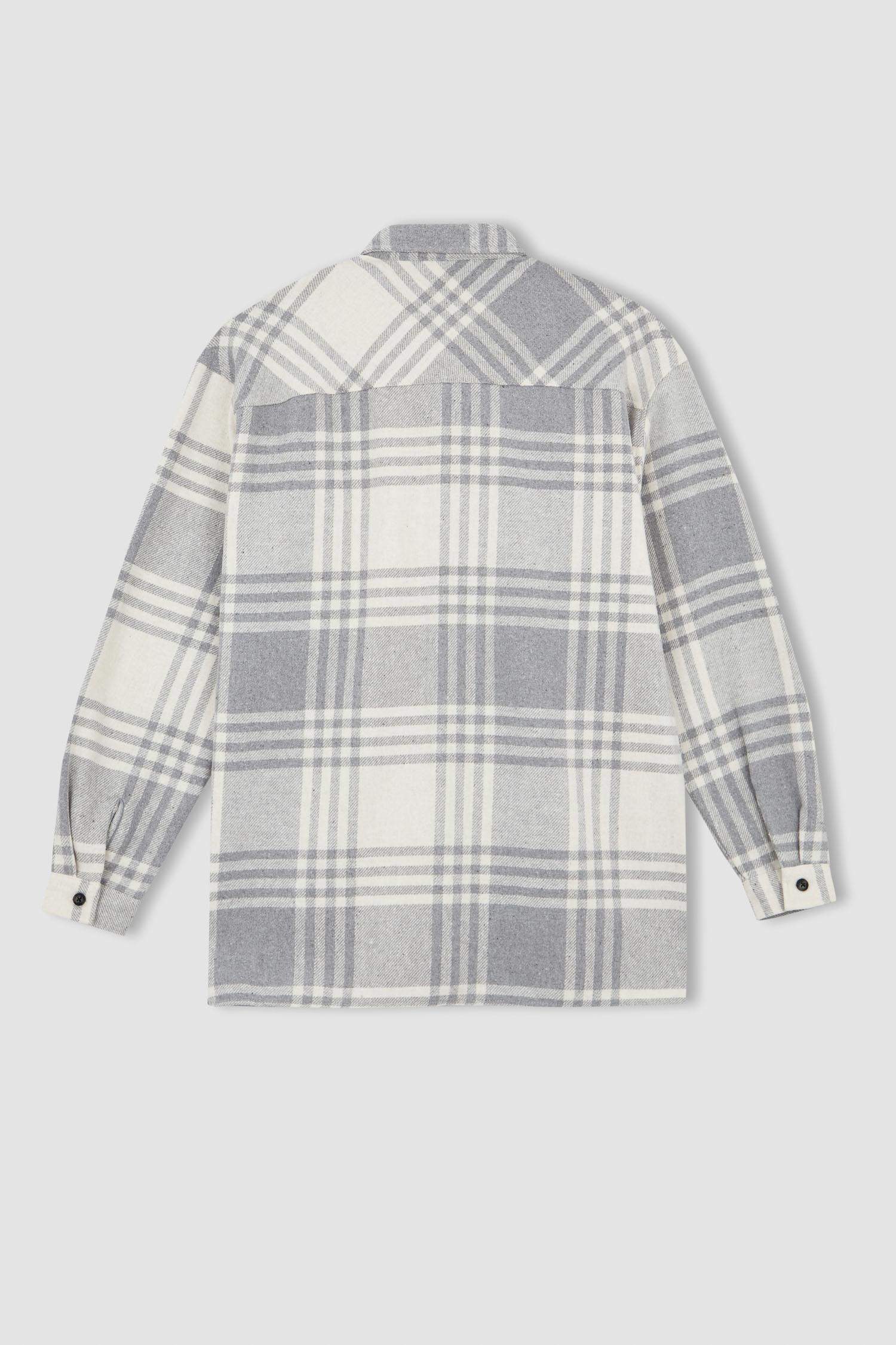 Grey Man Relax Fit Woodcutter Plaid Long Sleeve Shirt Defacto