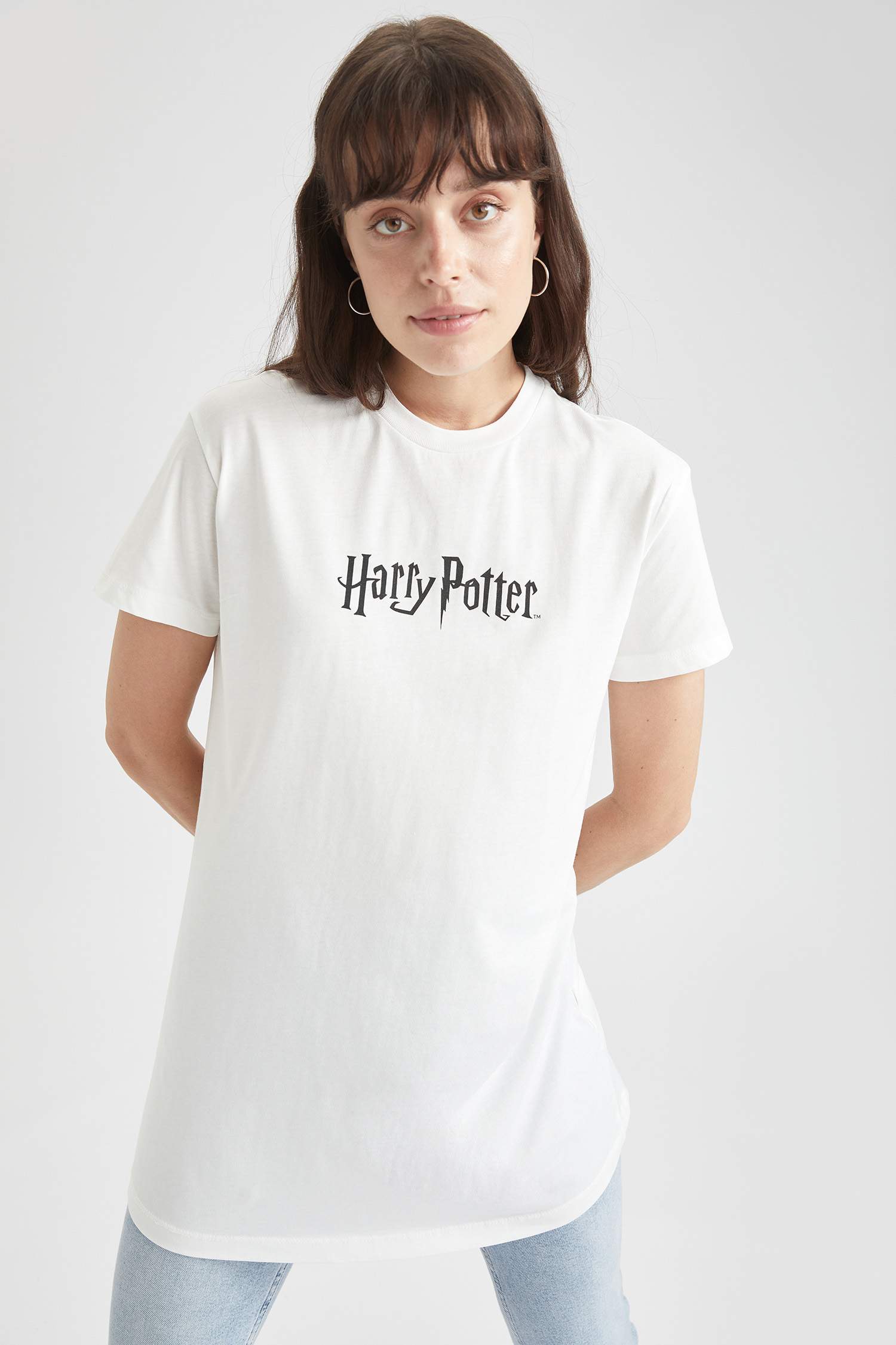 Harry Potter Lisanslı Bisiklet Yaka Relax Fit Tunik Tişört