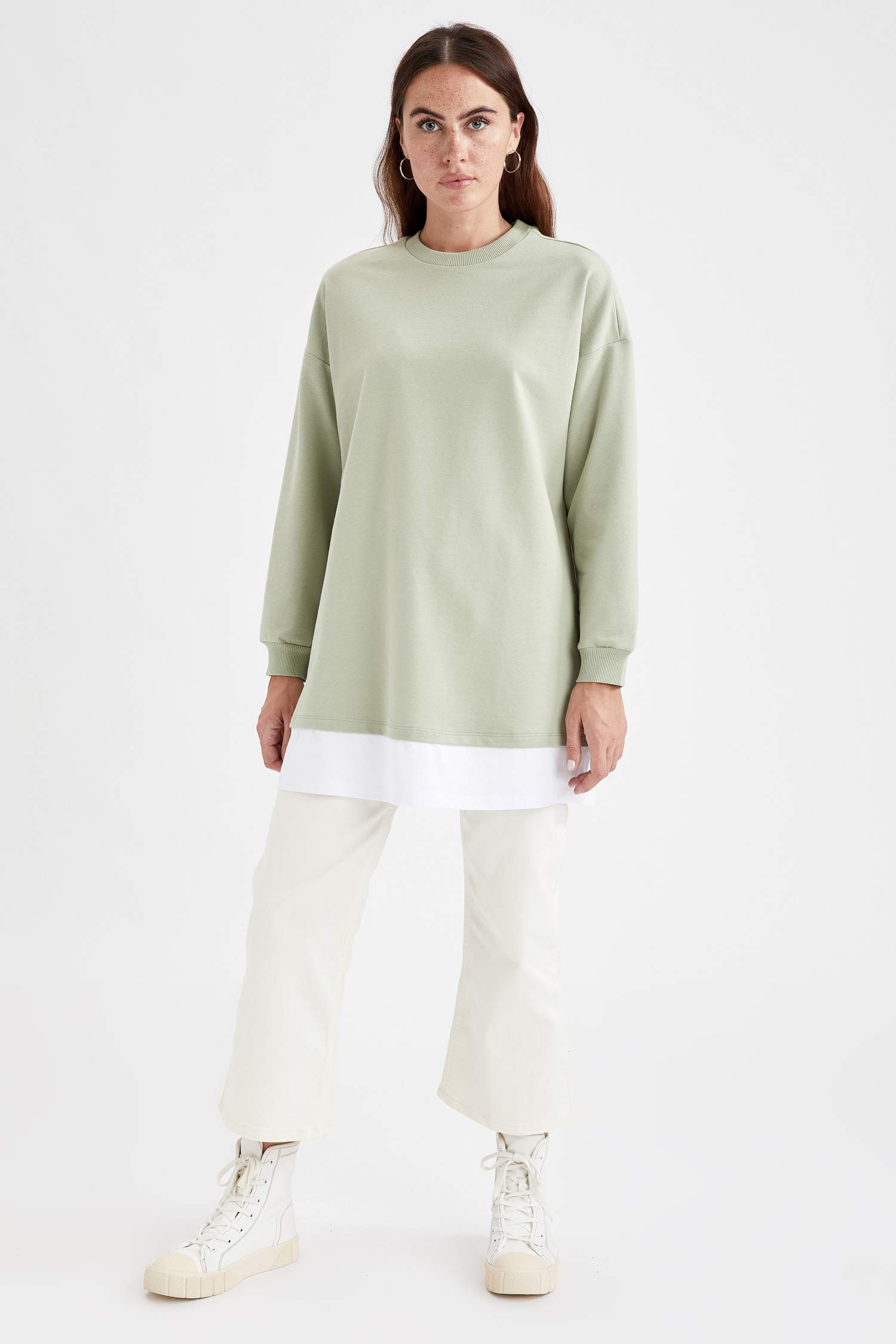 Tişört Detaylı Relax Fit İçi Yumuşak Tüylü Sweat Tunik