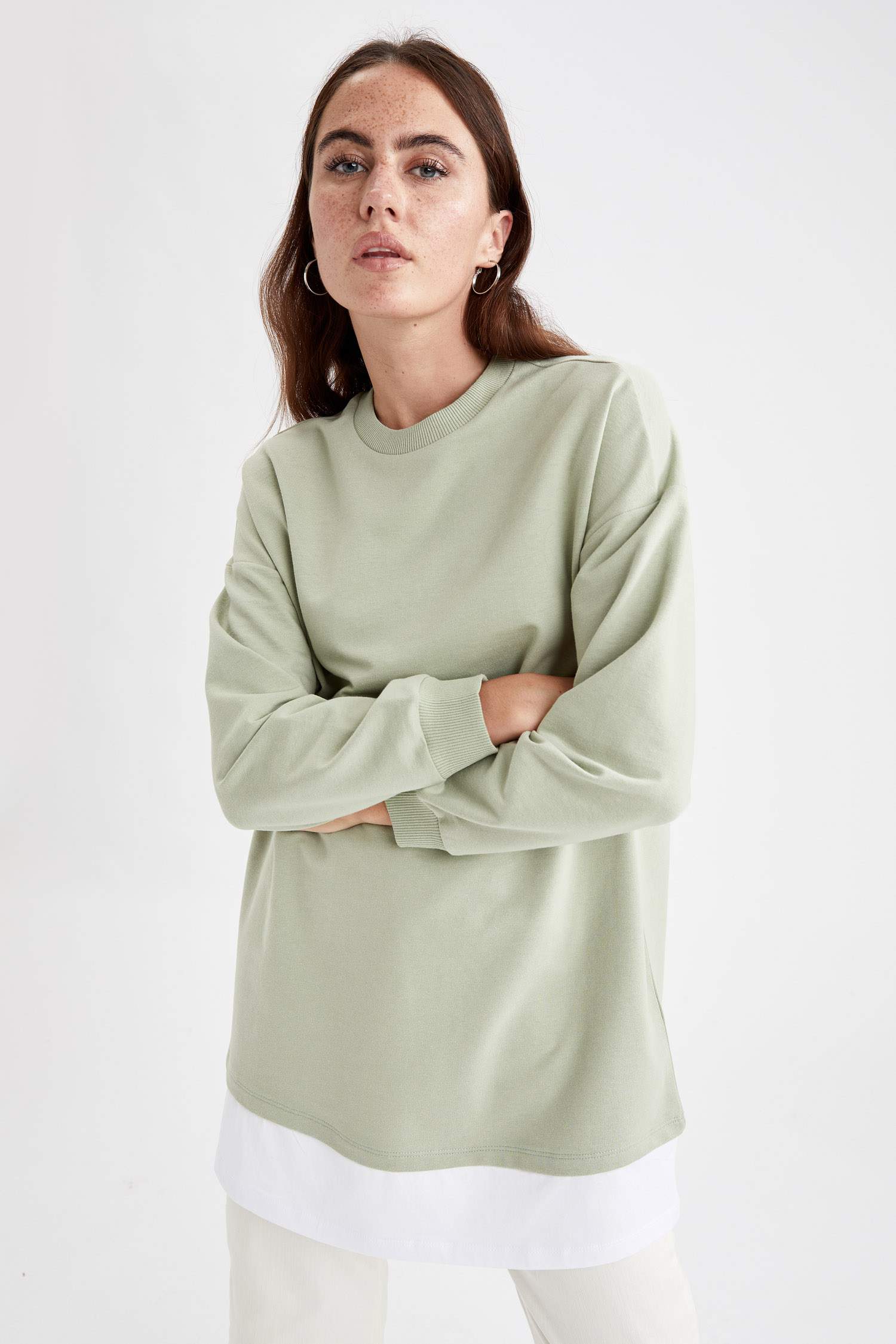 Tişört Detaylı Relax Fit İçi Yumuşak Tüylü Sweat Tunik
