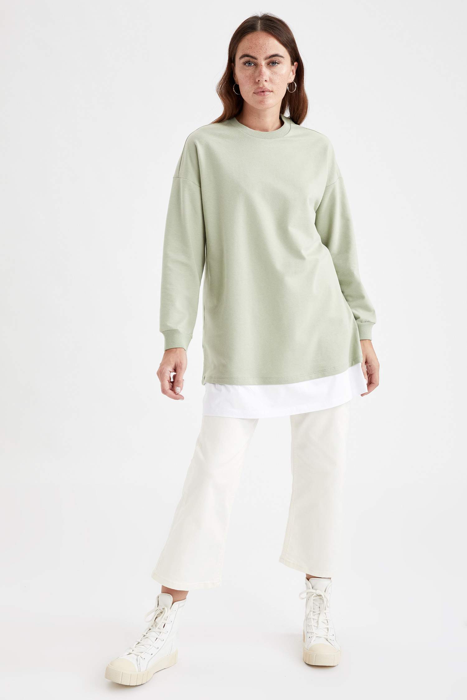 Tişört Detaylı Relax Fit İçi Yumuşak Tüylü Sweat Tunik