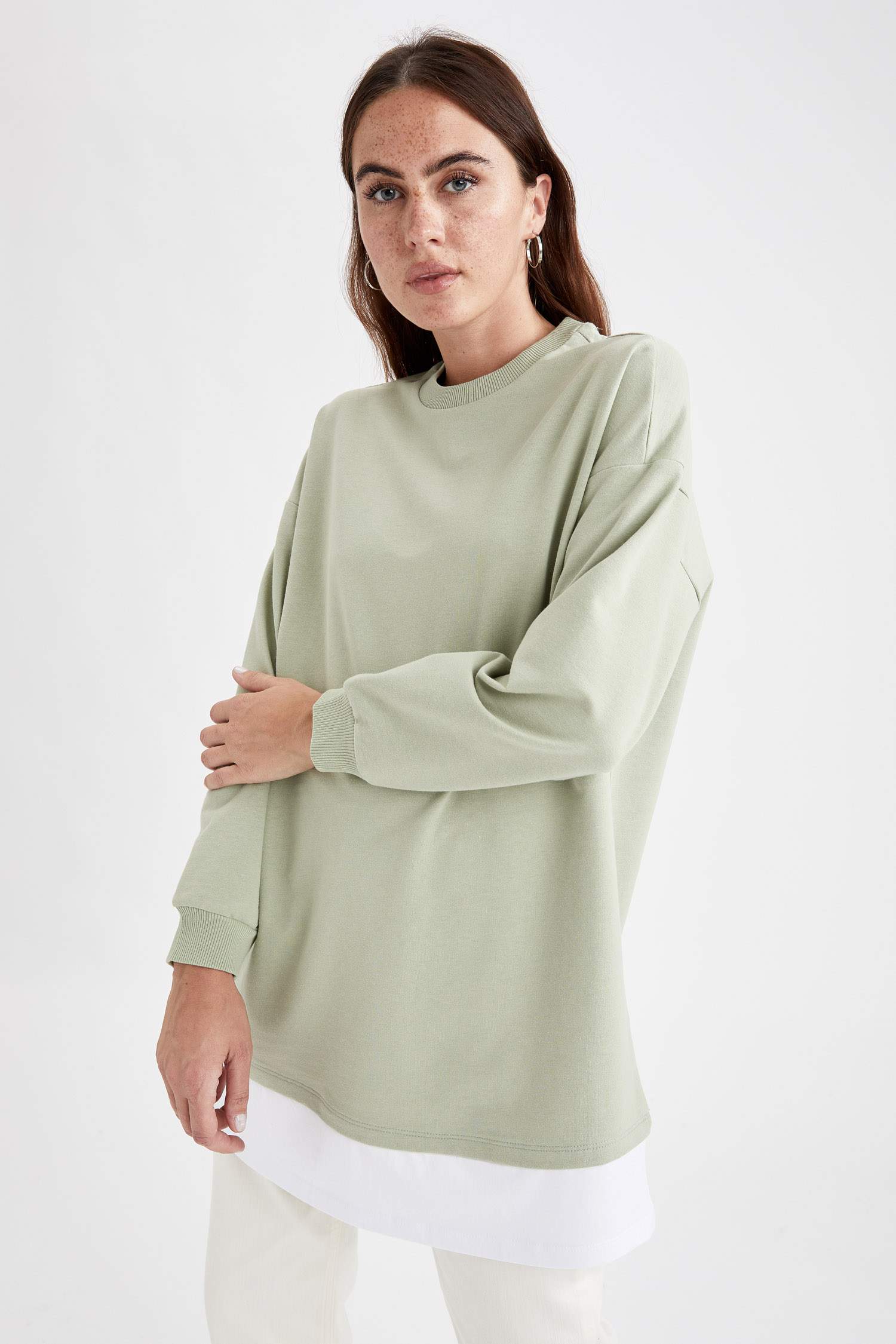 Tişört Detaylı Relax Fit İçi Yumuşak Tüylü Sweat Tunik