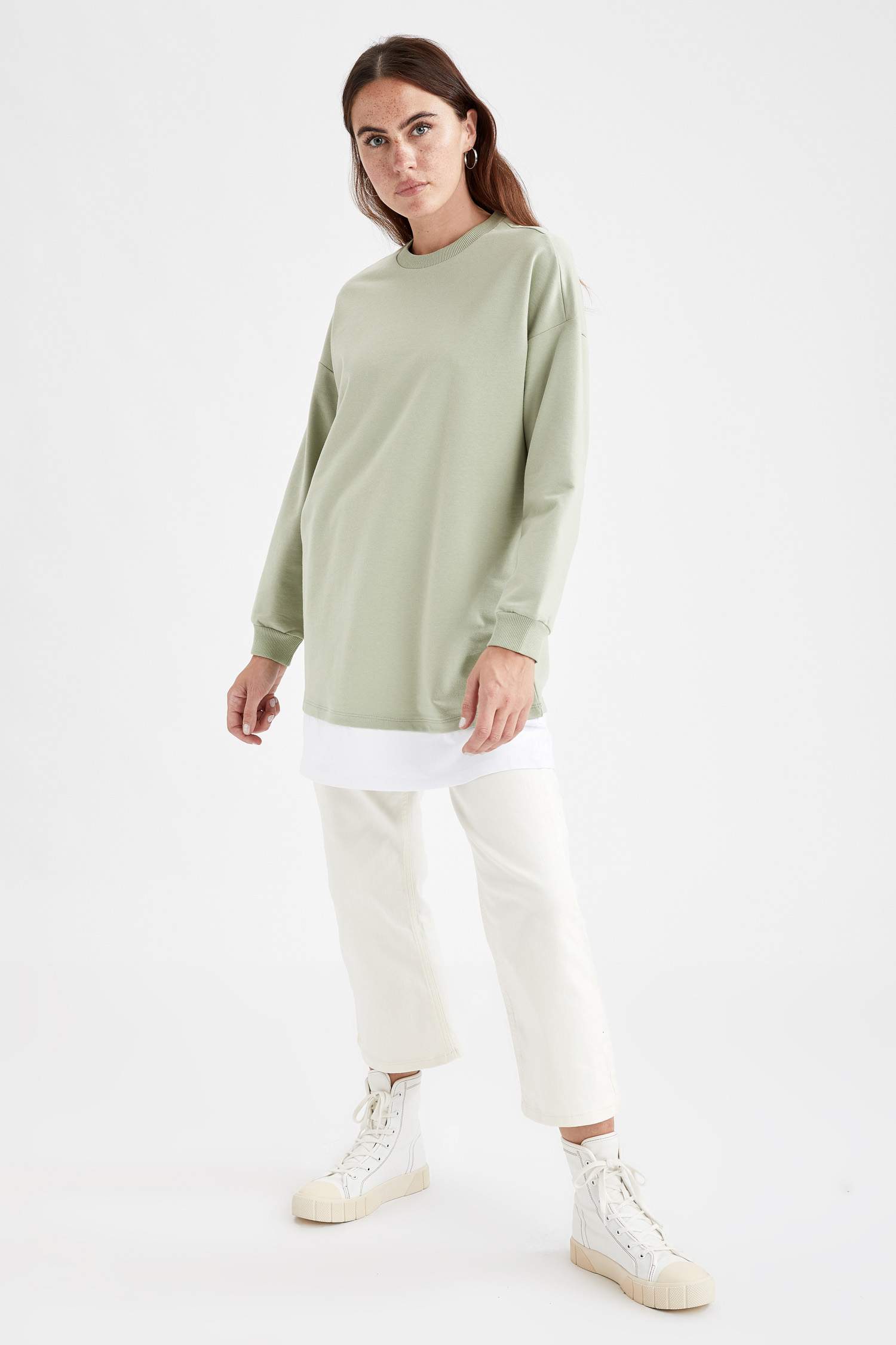 Tişört Detaylı Relax Fit İçi Yumuşak Tüylü Sweat Tunik