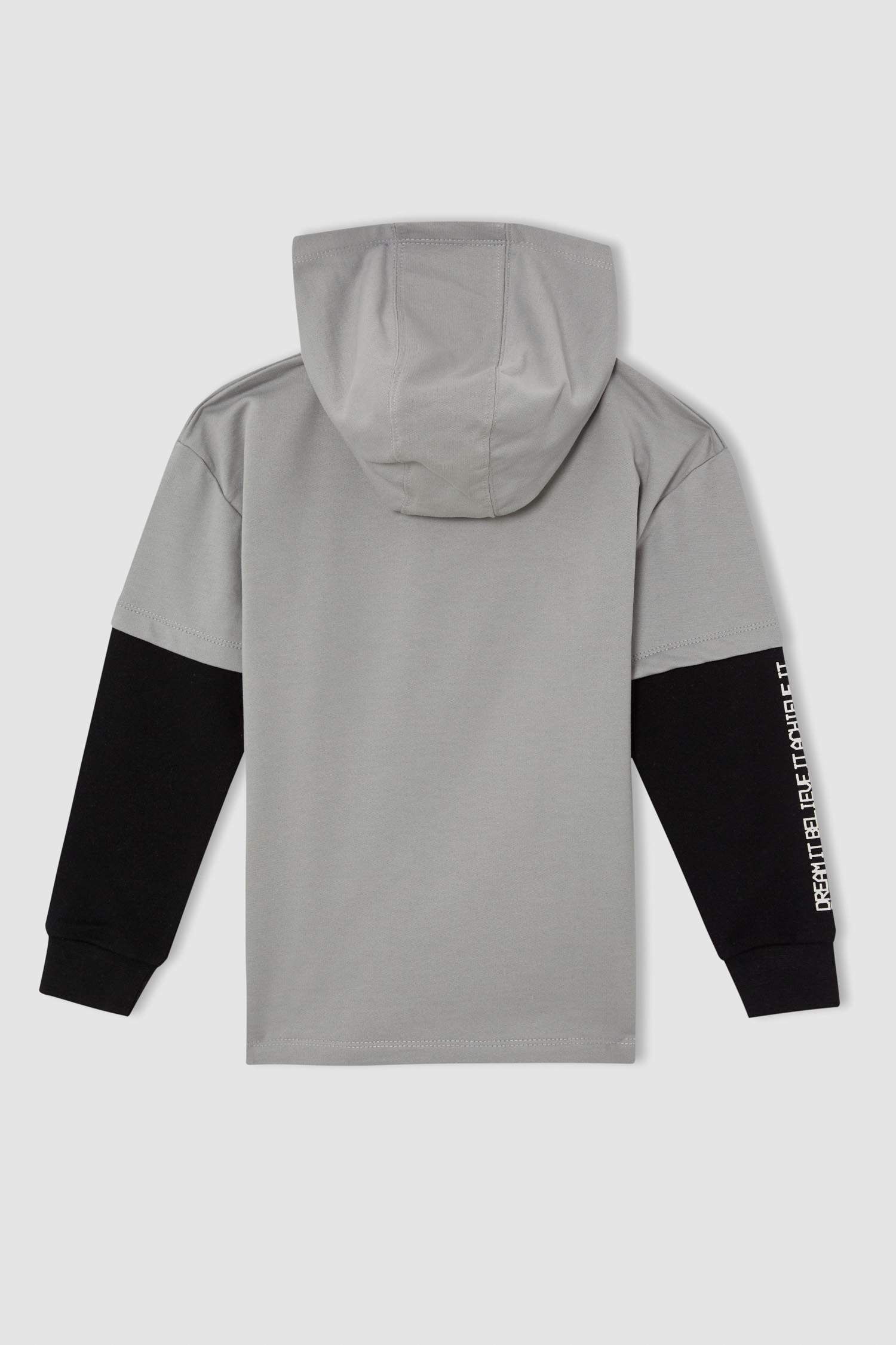 Erkek Çocuk Slogan Baskılı Kapüşonlu Renk Bloklu Pamuklu Uzun Kollu Sweatshirt ve Jogger Eşofman Altı Takımı