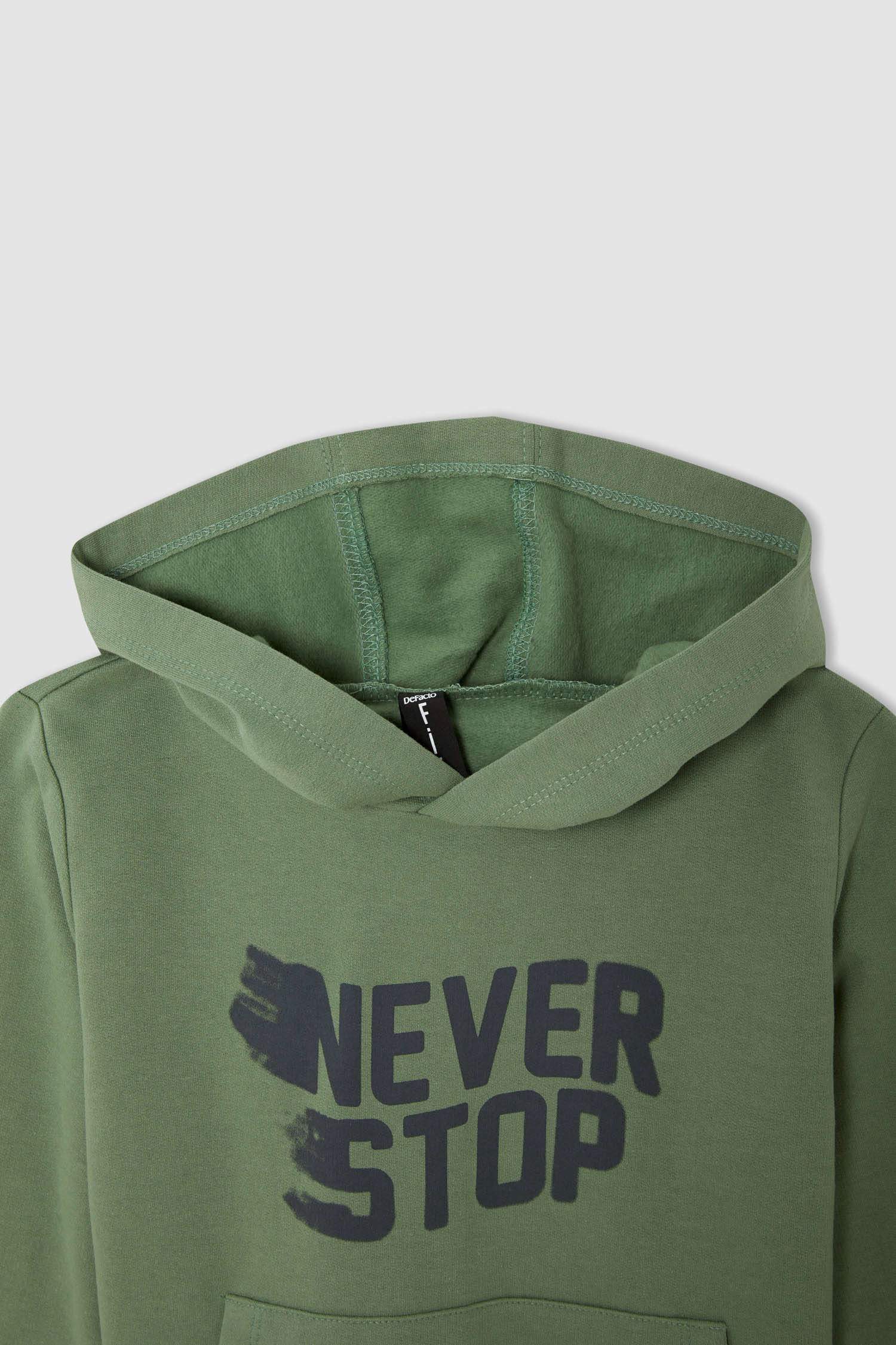 Erkek Çocuk Baskılı Kapüşonlu Kanguru Cepli Uzun Kollu Sweatshirt ve Jogger Eşofman Altı Takımı