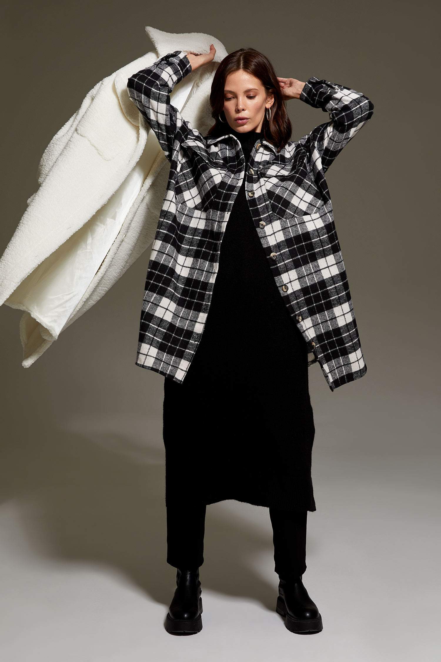 Kare Desenli Oversize Fit Oduncu Gömlek Ceket