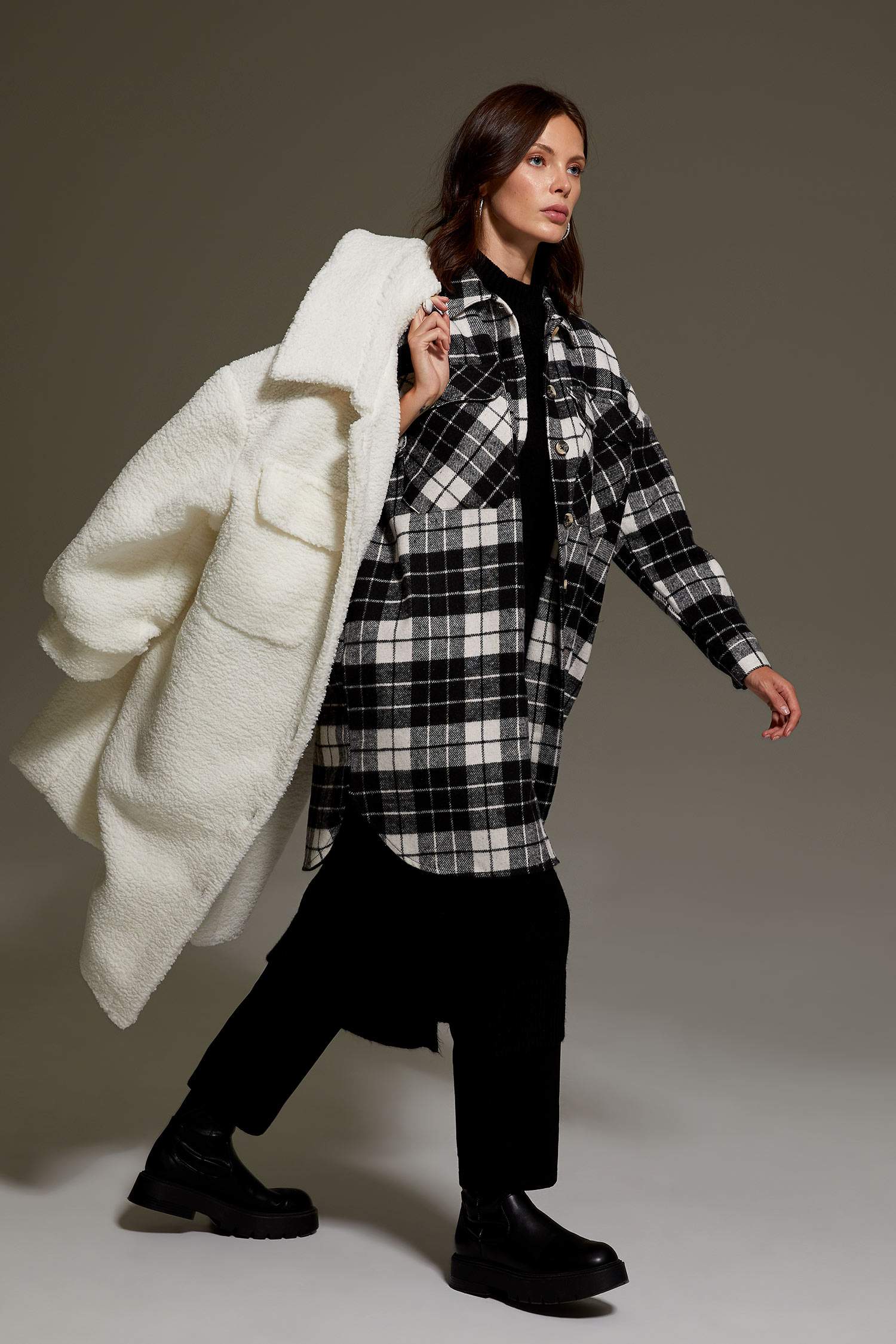 Kare Desenli Oversize Fit Oduncu Gömlek Ceket