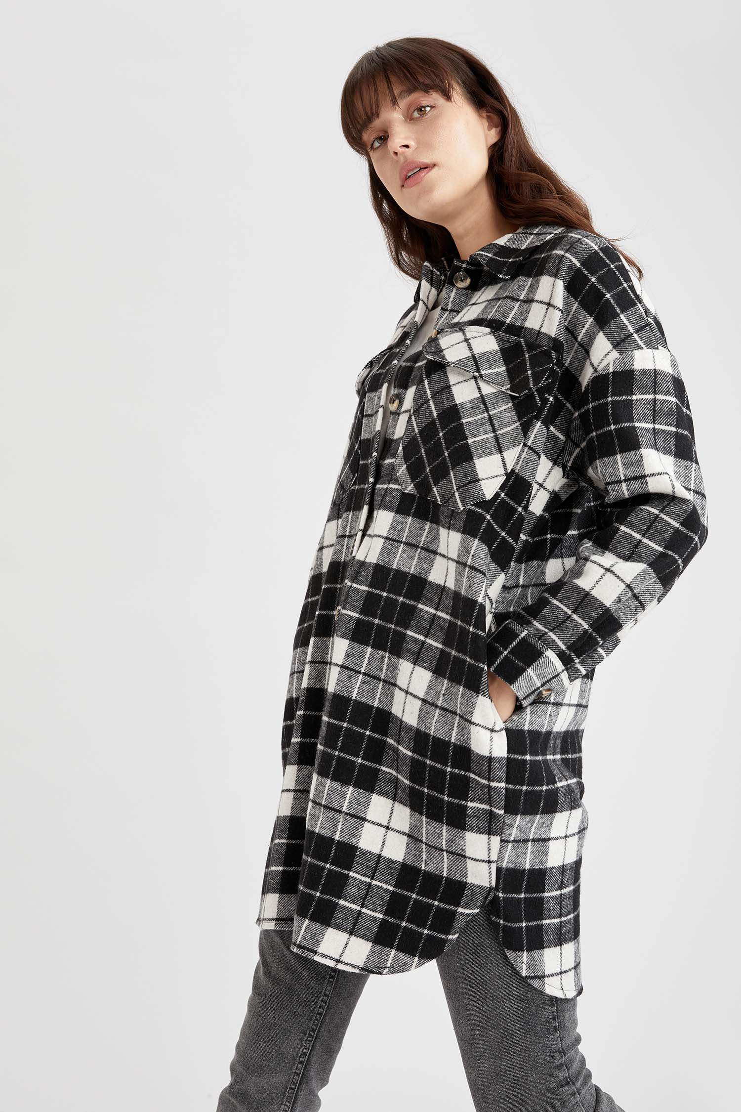Kare Desenli Oversize Fit Oduncu Gömlek Ceket