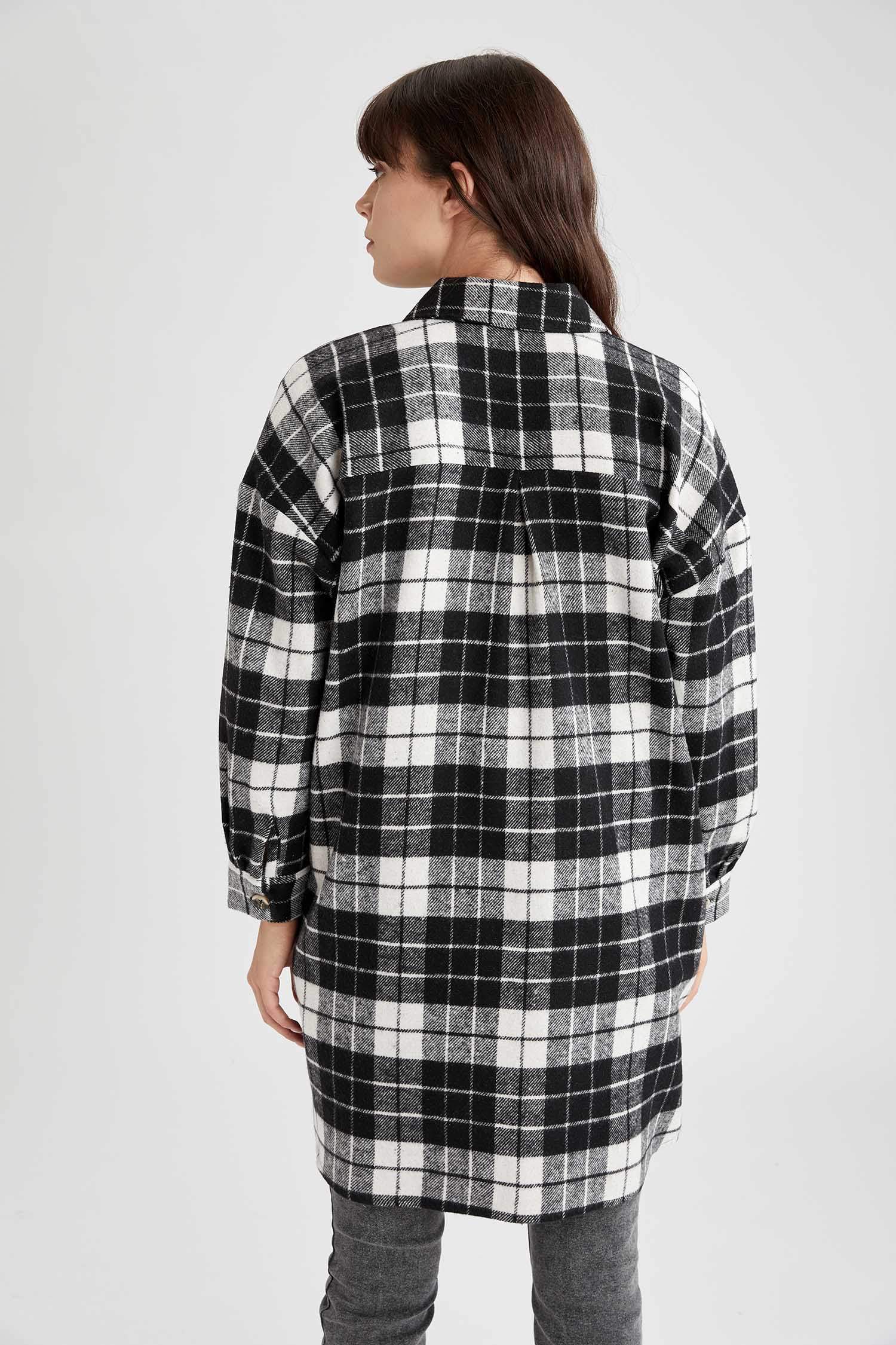 Kare Desenli Oversize Fit Oduncu Gömlek Ceket