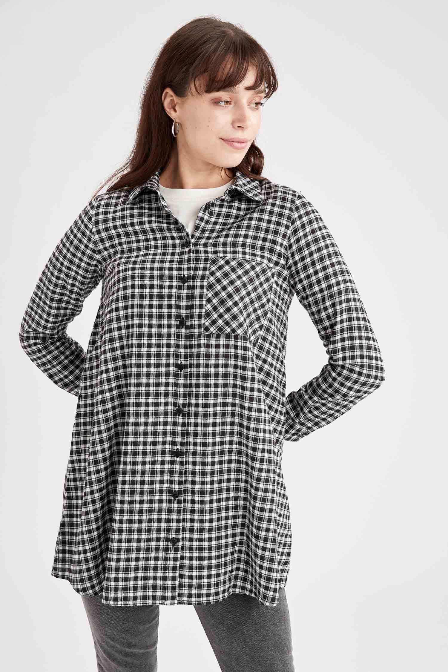 Kareli Regular Fit Dokuma Oduncu Gömlek Tunik