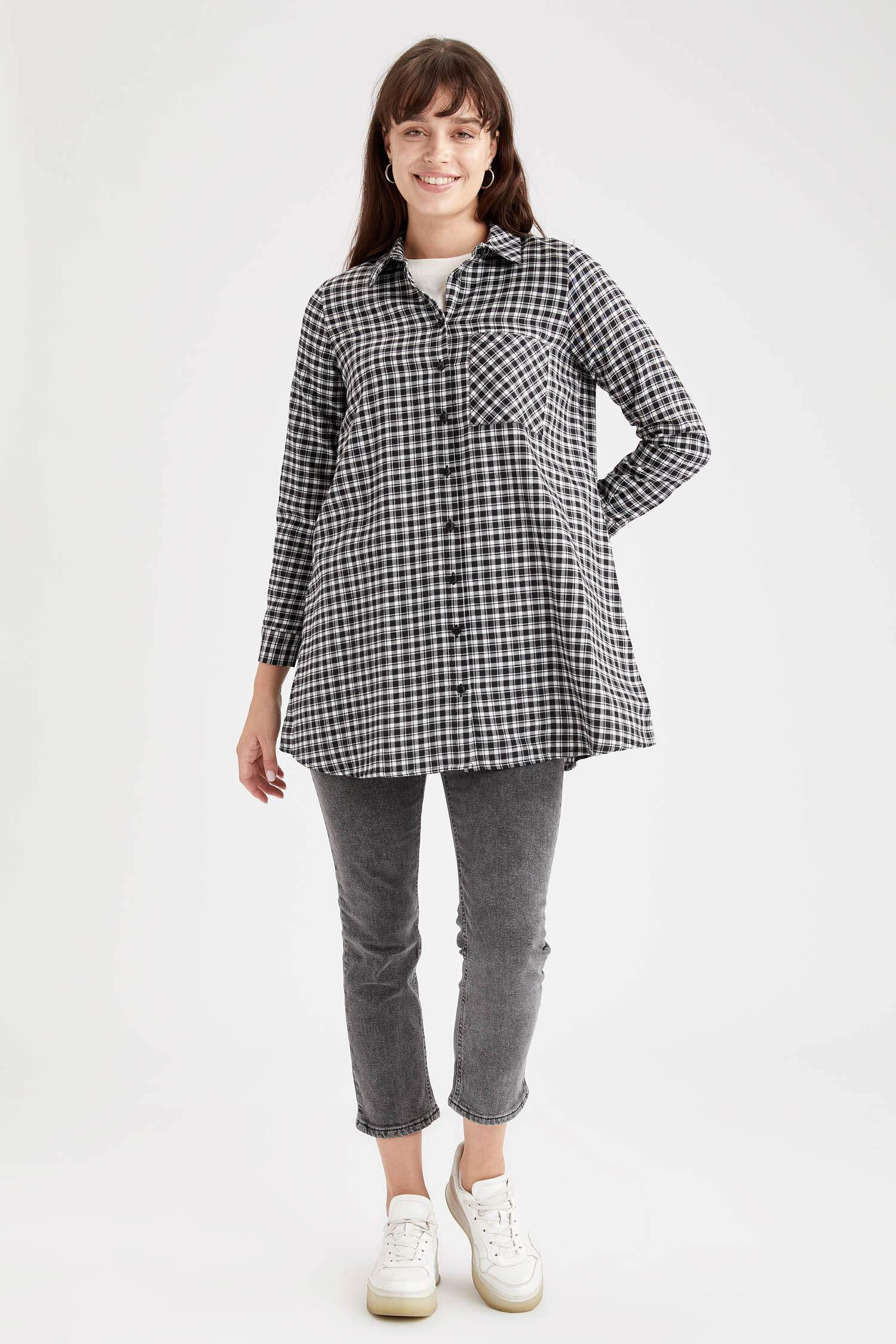 Kareli Regular Fit Dokuma Oduncu Gömlek Tunik